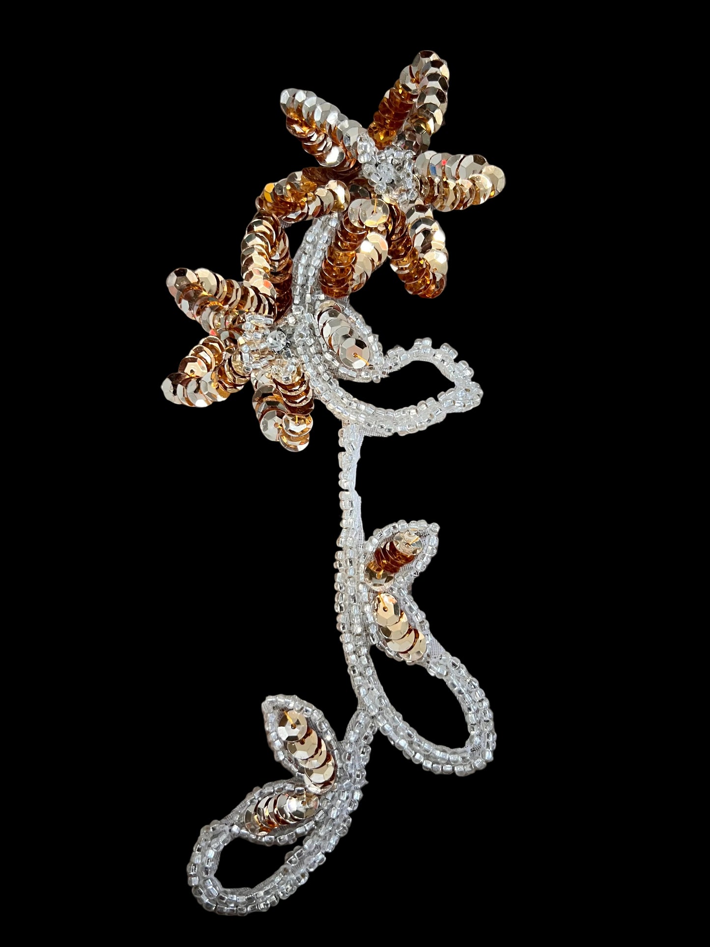Flower with Gold Sequins Thick Silver Beads 7.5" x 2.5"