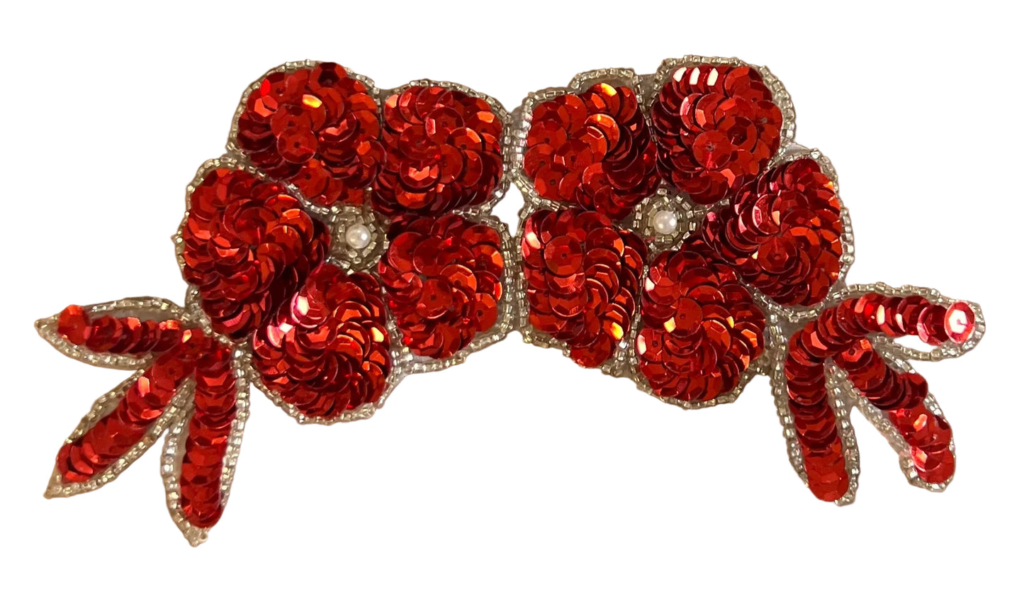 Flower Red Double with Pearl 6" x 3"