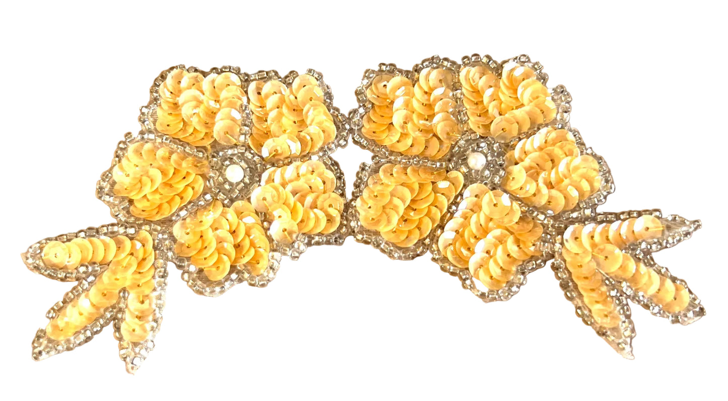 Flower Peach Sequins and Silver Beads 6" x 3"