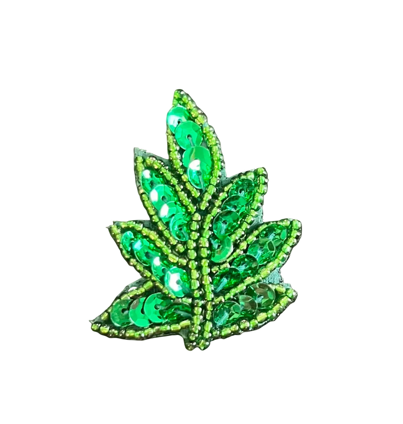 Par de hojas con lentejuelas y cuentas verde oscuro de 3.8 cm x 5 cm - Elige con o sin pegamento
