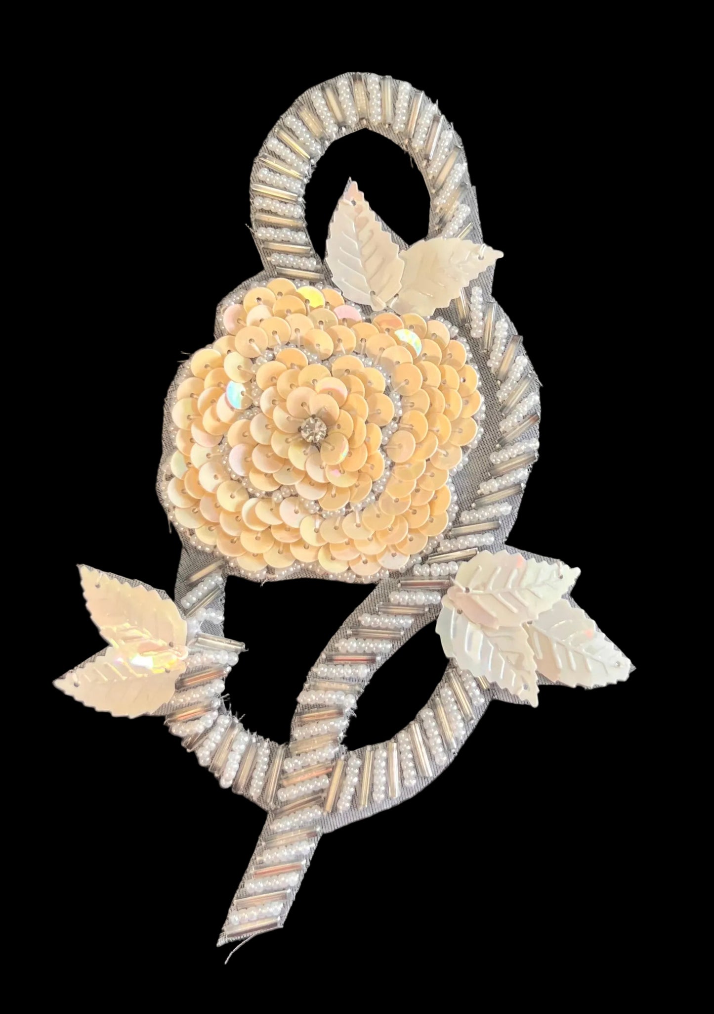 Vintage Flower with White and Silver Sequins and Beads 4.5" x 6"
