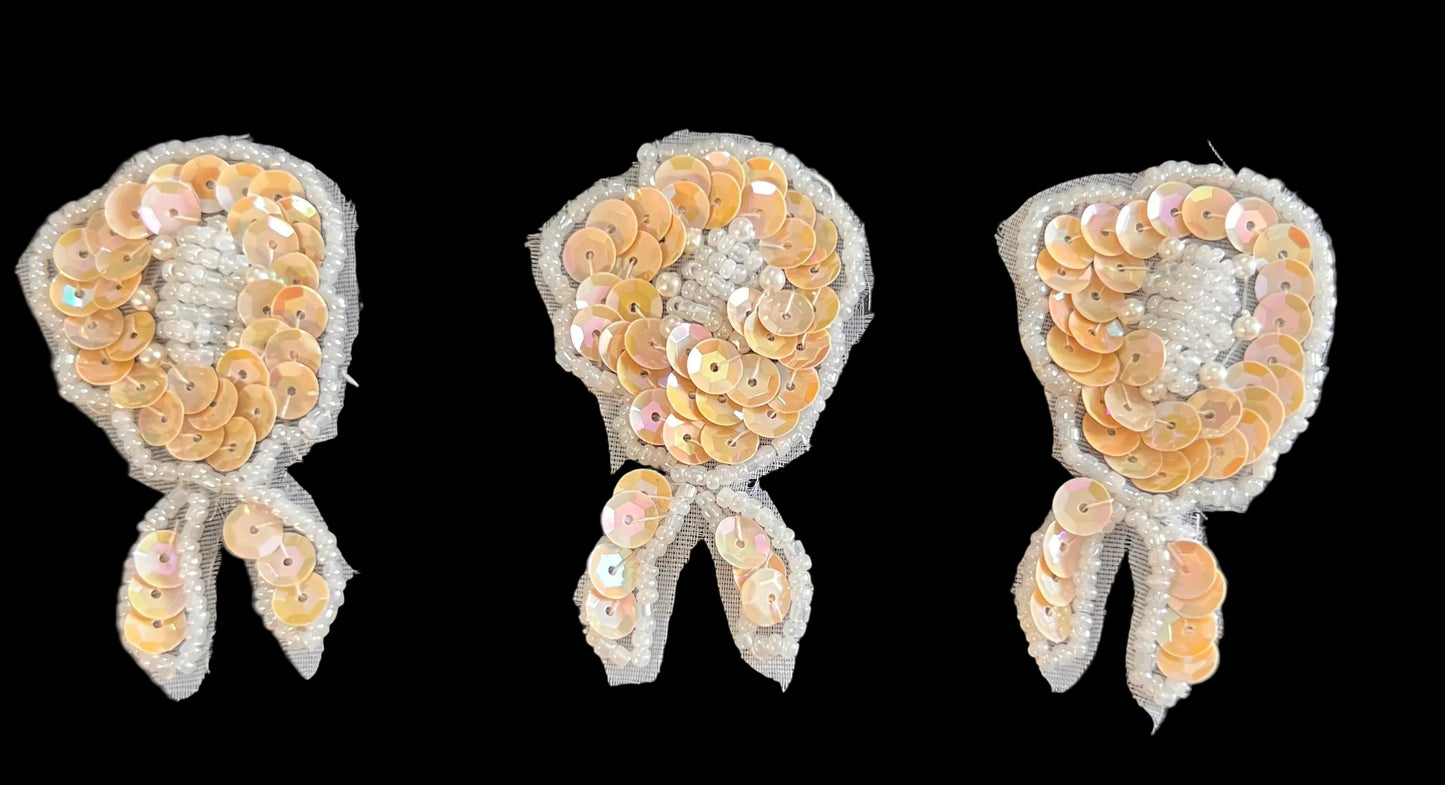 Flowers Set of Three Beige and White 2.5" X 1.5"