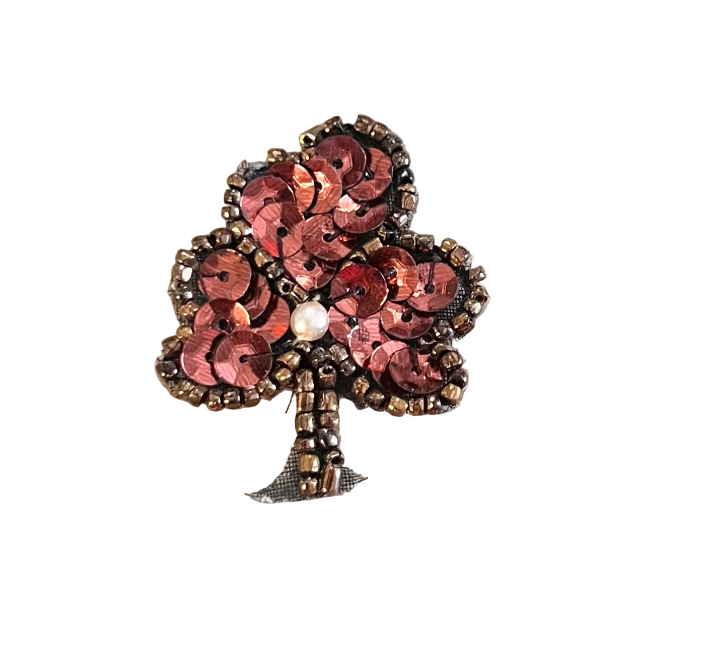 Leaf with Bronze Sequins and Beads 1" x 1.5"