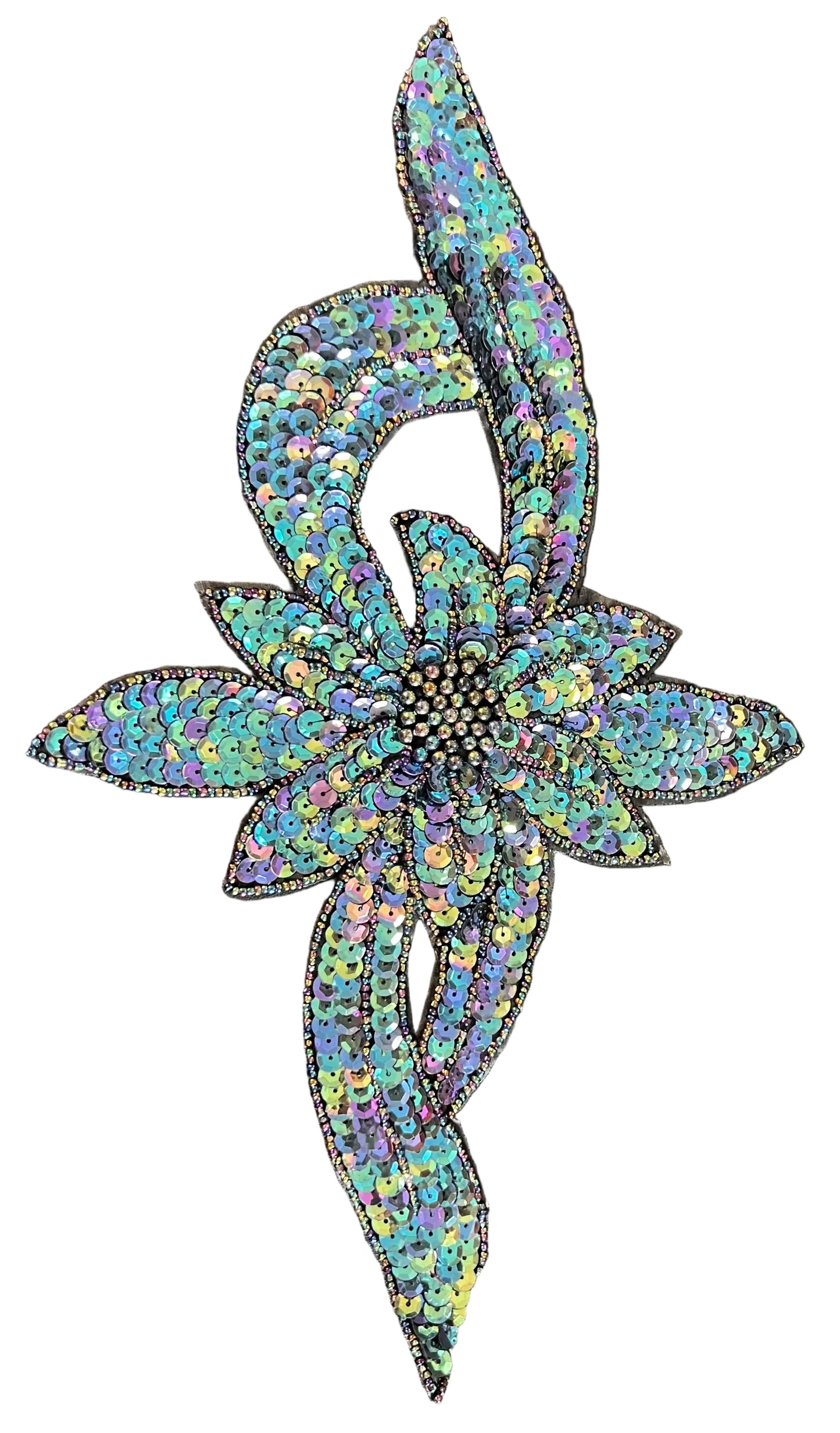 Flor con Lentejuelas y Cuentas Luz de Luna 7" x 11.5"