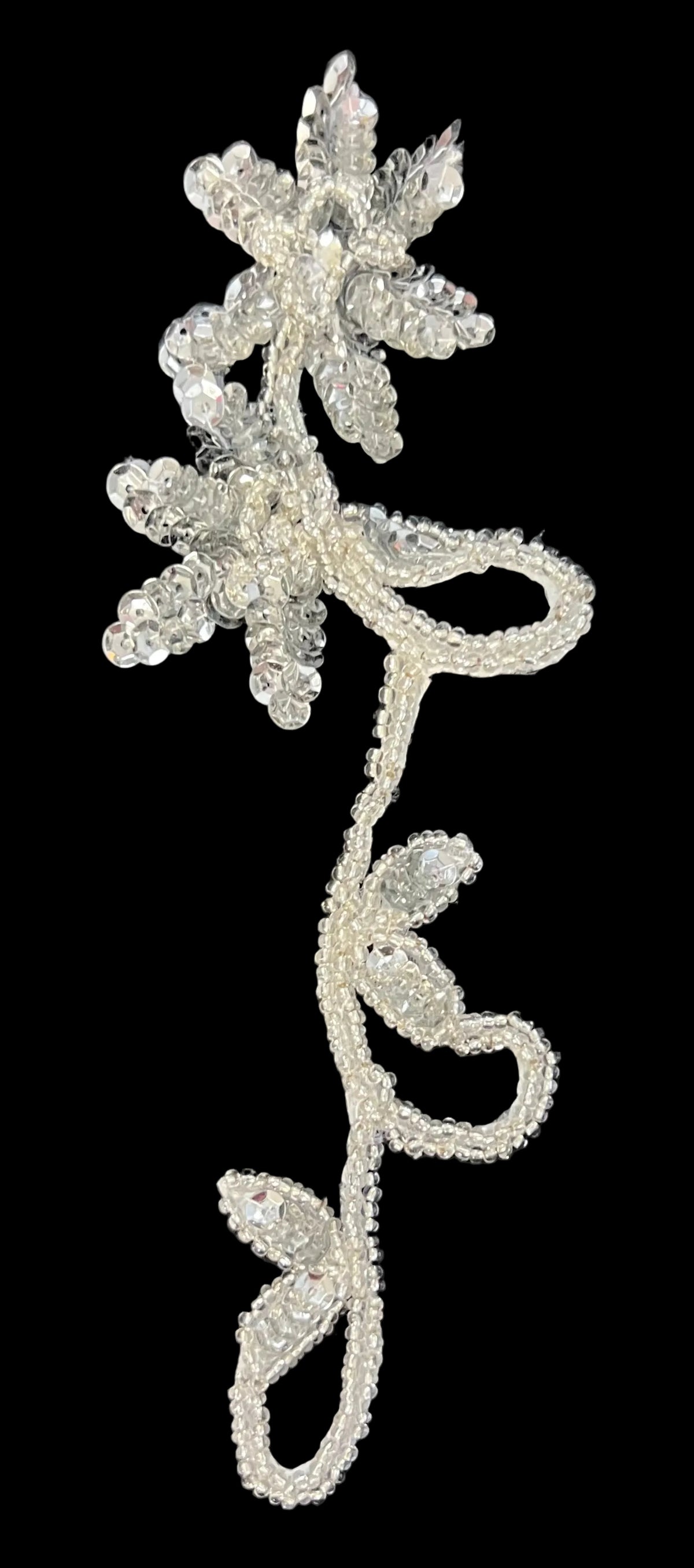 Flower - Silver Sequins - Silver Beads 8” x 2.75”