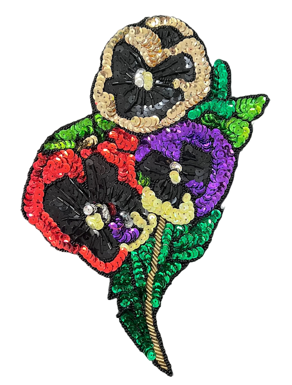 Flor de pensamientos multicolor con lentejuelas y abalorios de 25,4 cm x 15,24 cm