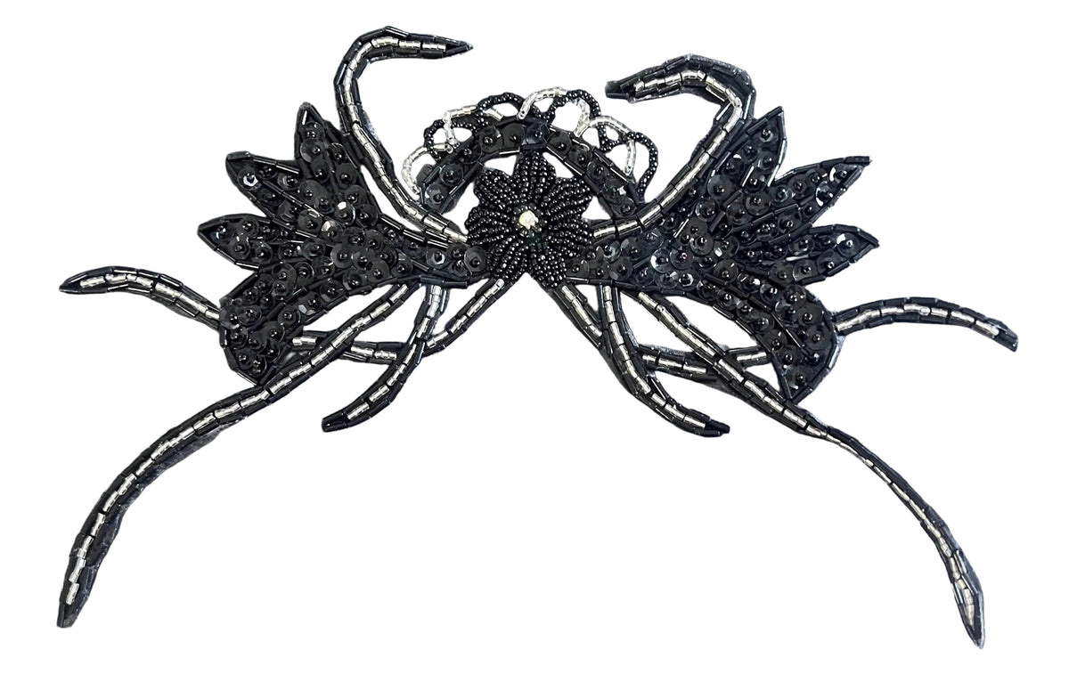 Flower - Black Sequin - Black/Silver Beads 10" x 6"