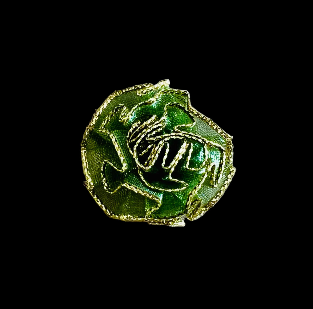 Flower - Cabbage Rose - Olive Green - Gold Trim 1”