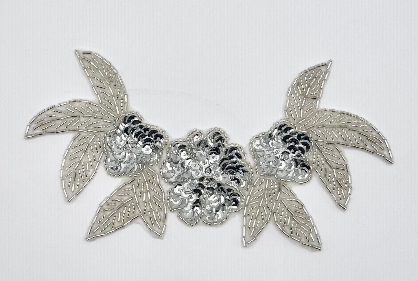 Flower with Silver Sequins and Beads 3.5" x 6.5"