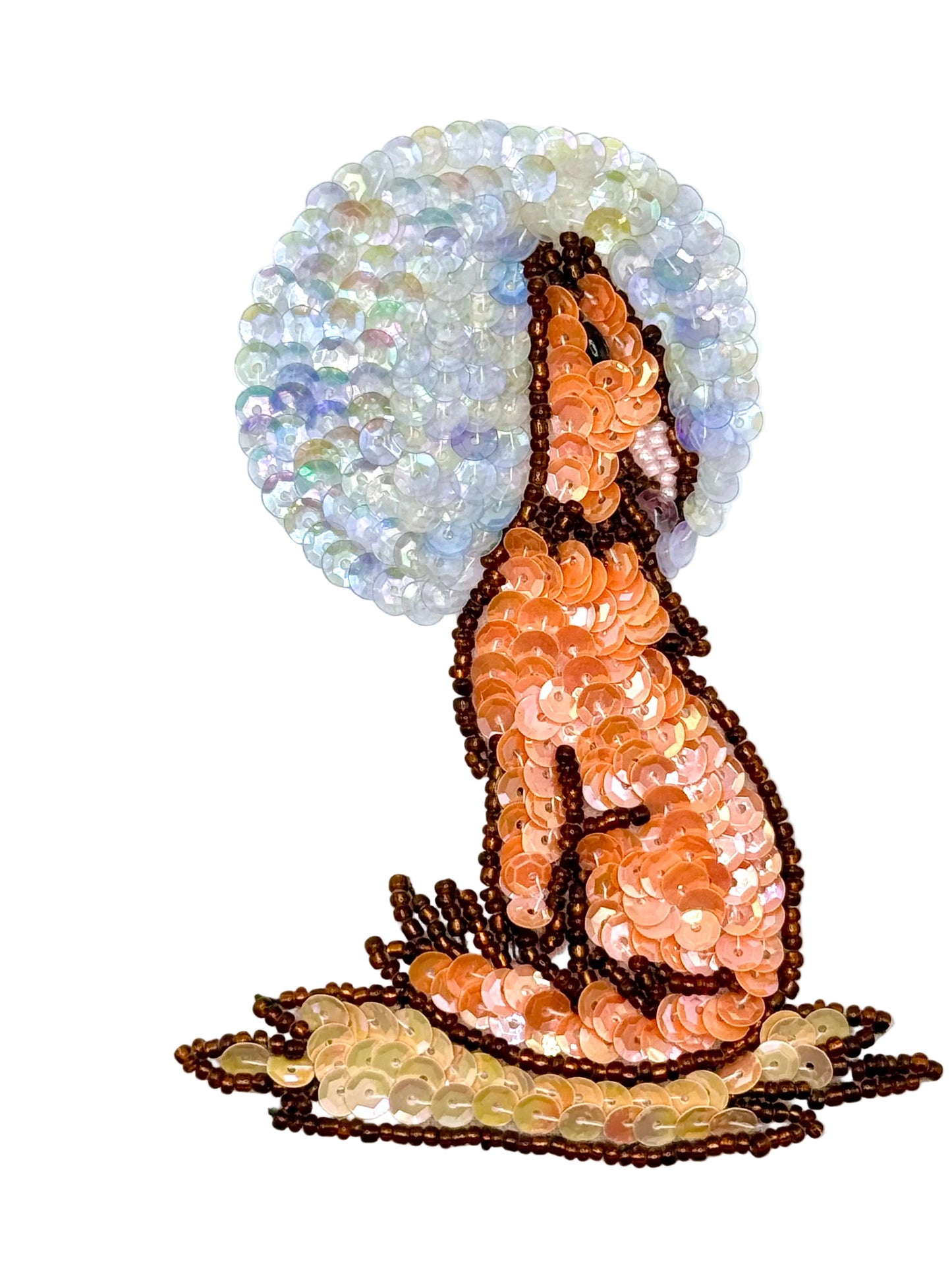 Howling Coyote - Peach/Blue/Beige Sequins - Bronze Glass Beads 4.5" x 3.5”