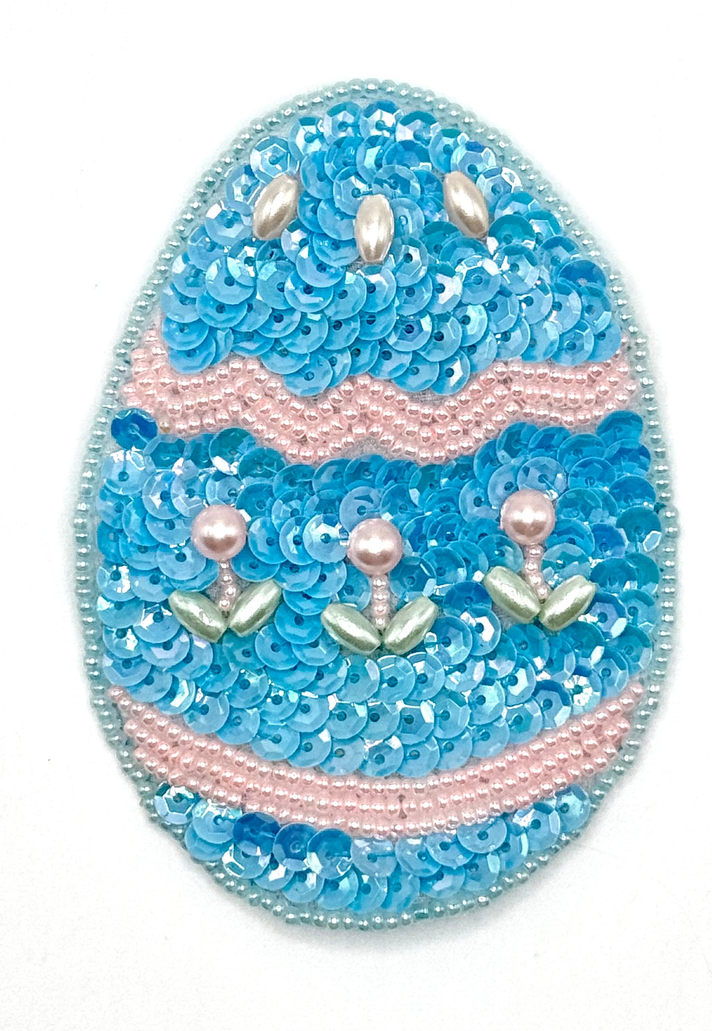 Blue Easter Egg Sequin Beaded 3.5" x 2.5"