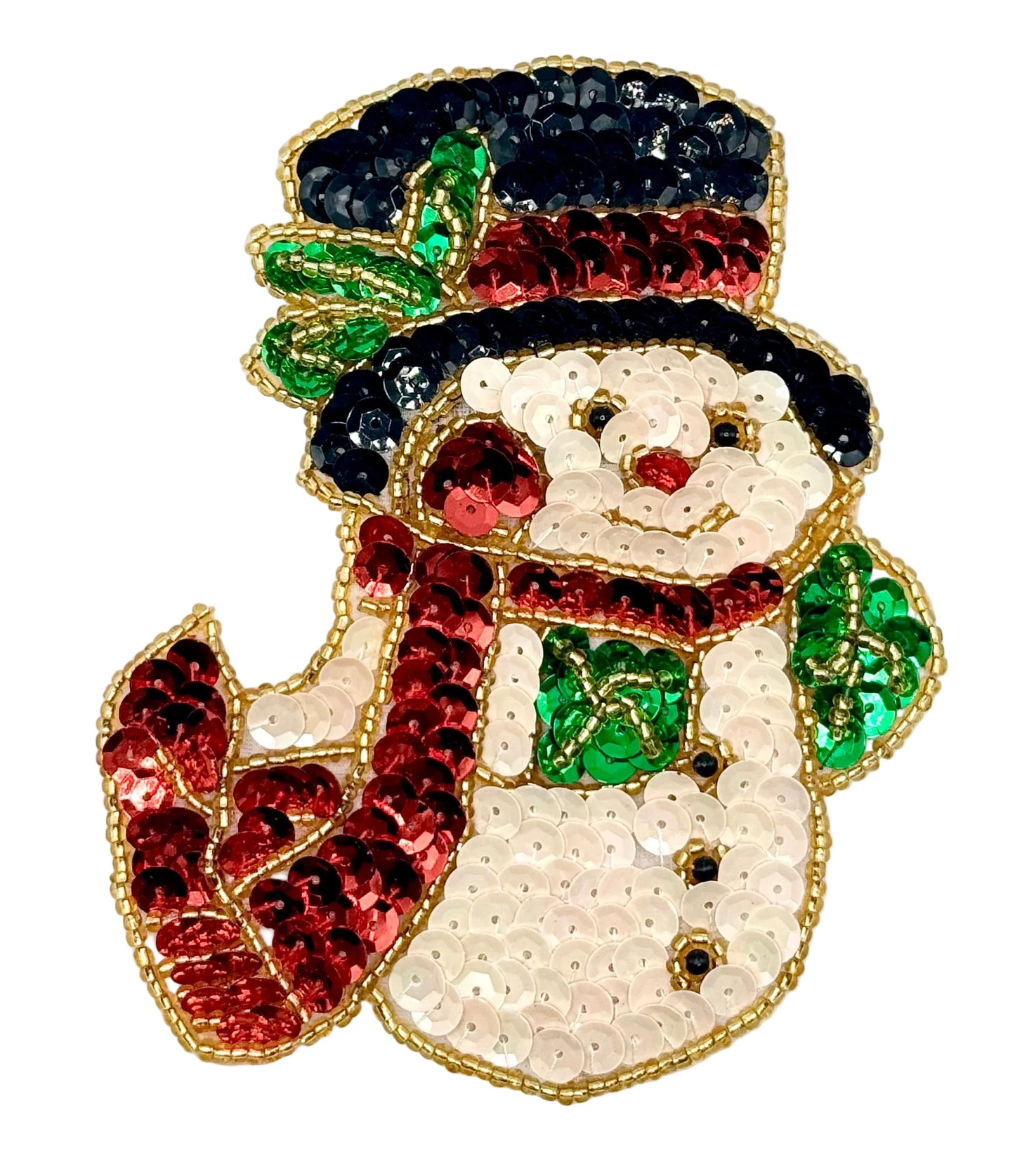 Snowman appliqué with hat and scarf in sequins and glass beads