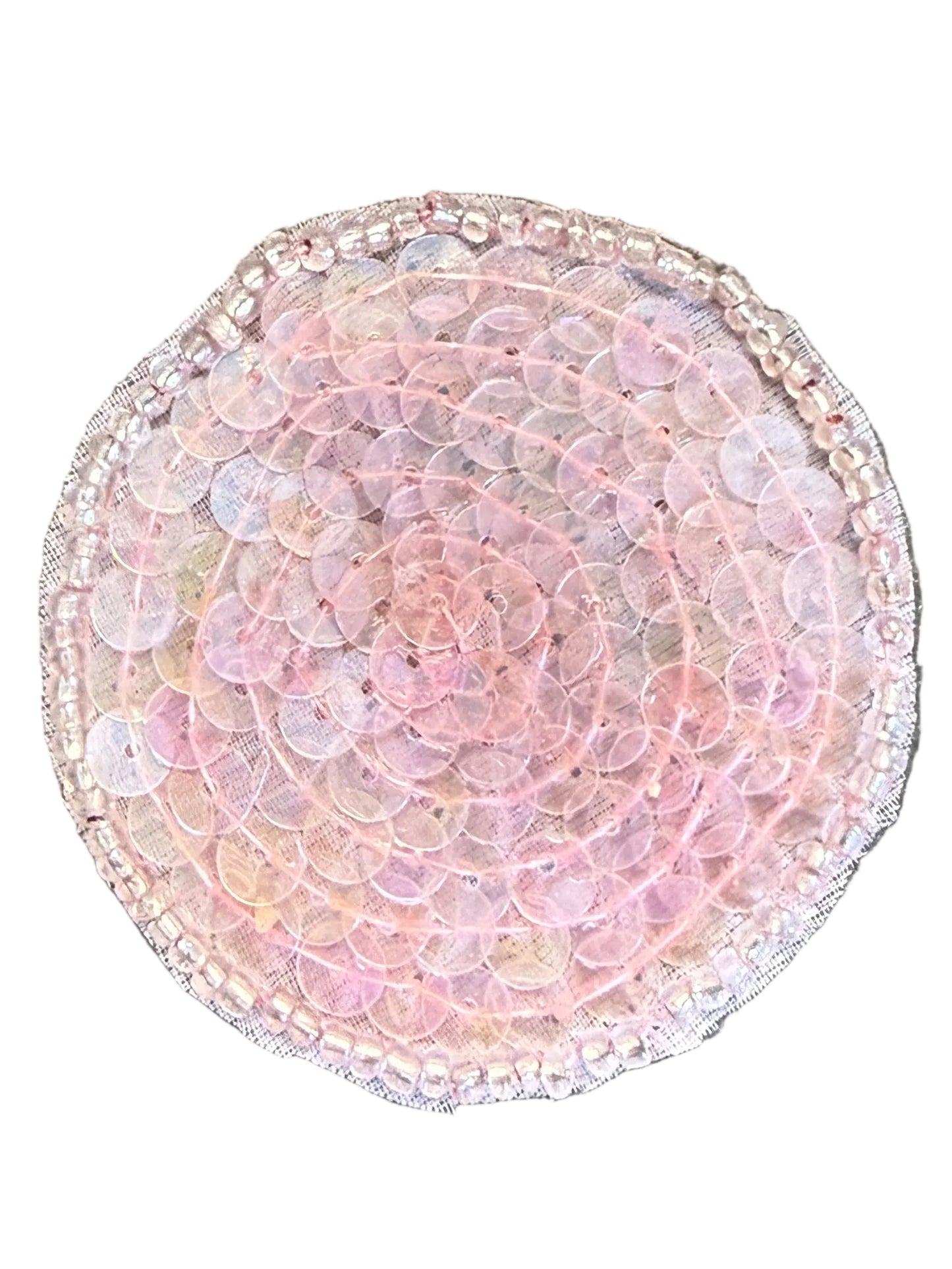 Círculo o Punto con Lentejuelas Rosa Iridescentes y Cuentas Plateadas. Opciones de tamaño 2”, 1.5” y 7/8”
