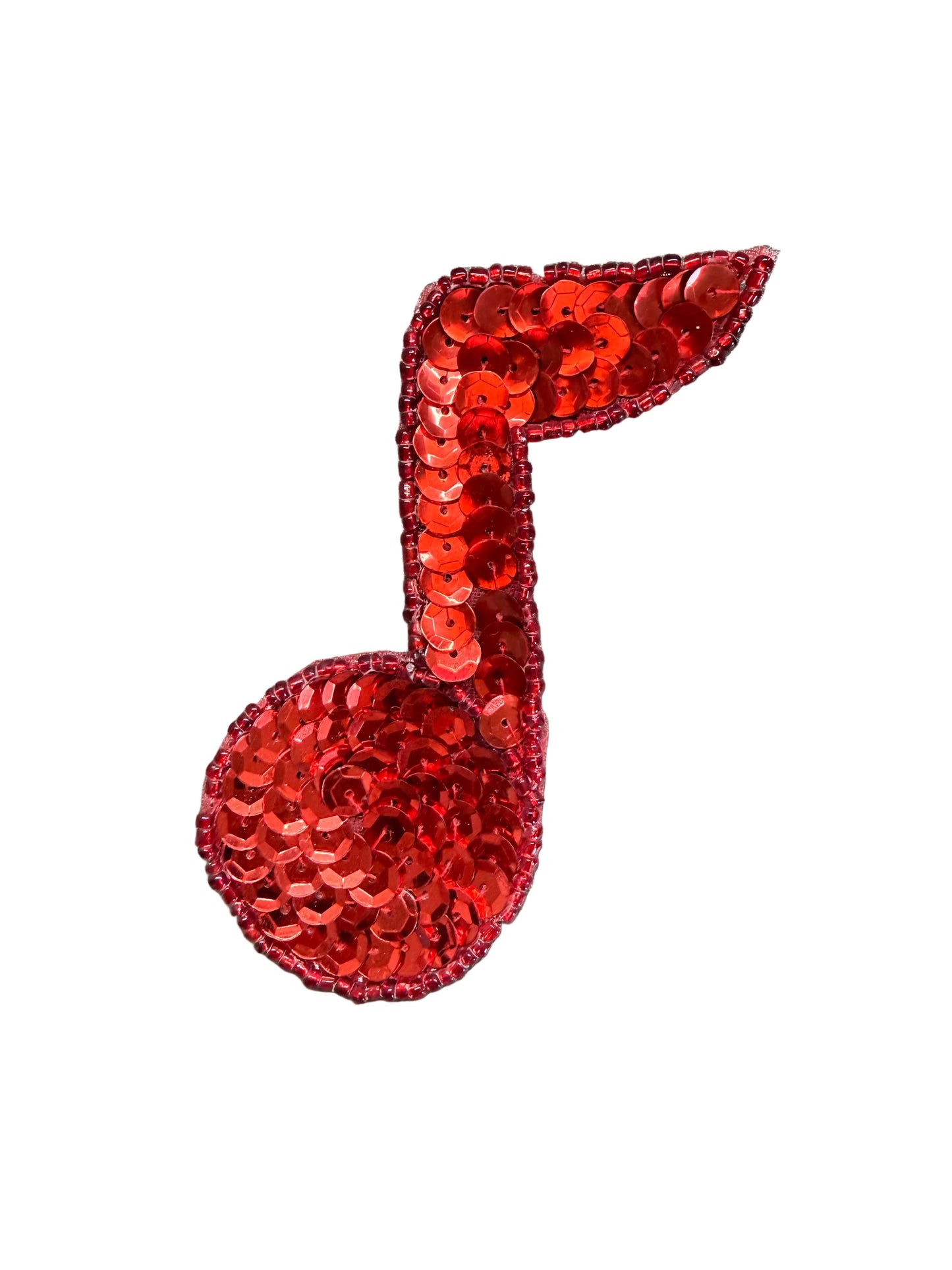 Musical Single Note Appliqué - Red Sequins - Glass Beads 3.5" x 2.5"