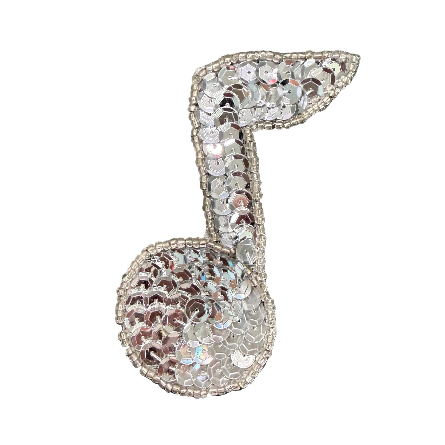 Musical Single Note Appliqué - Silver Sequins - Glass Beads 3.5" x 2.5"