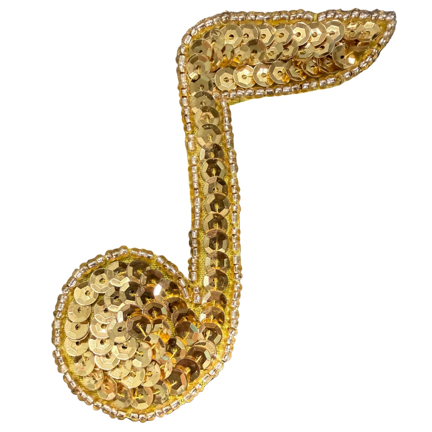 Musical Single Note Appliqué - Gold Sequins - Glass Beads 3.5" x 2.75"
