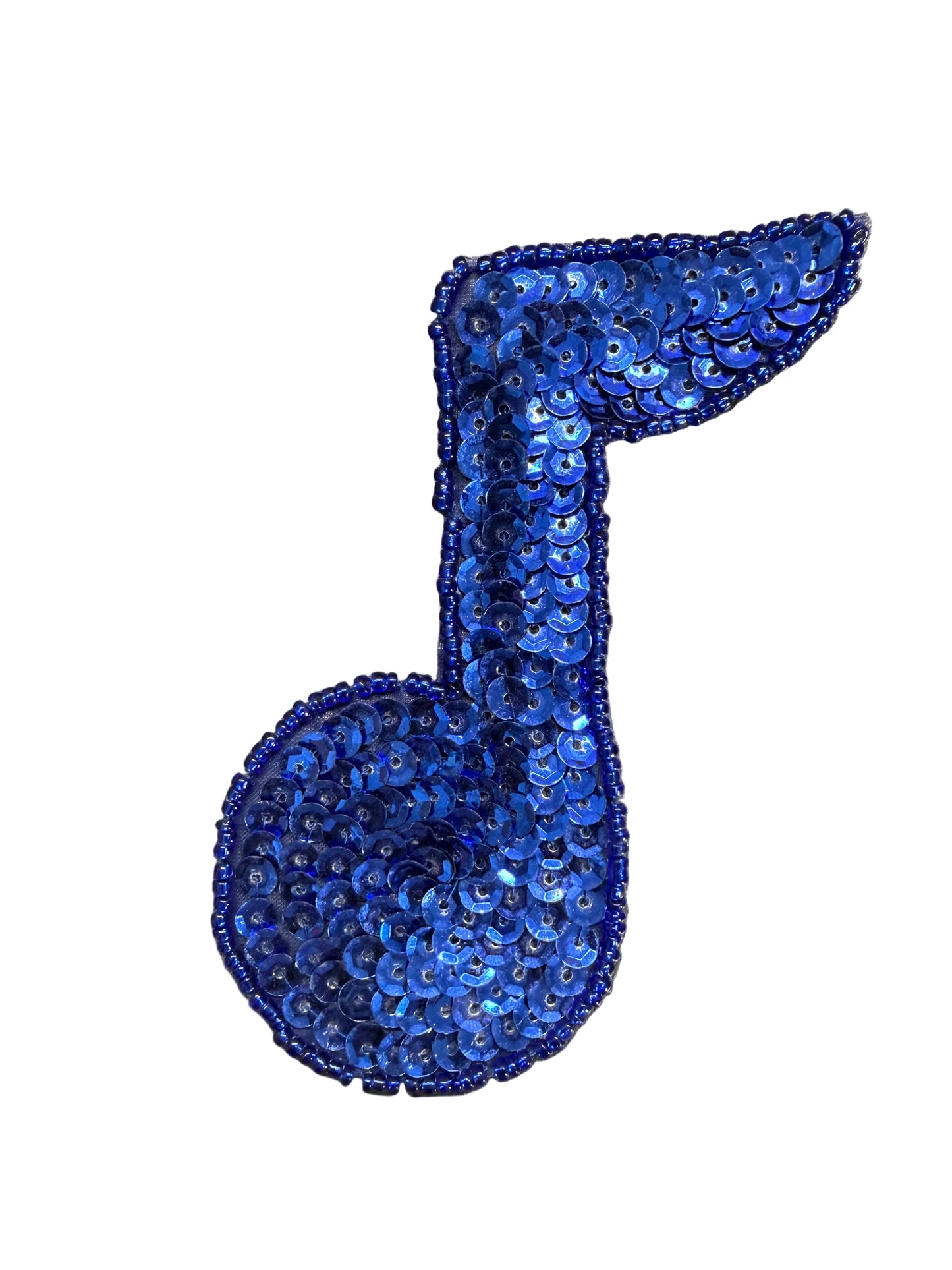 Musical Single Note Appliqué - Blue Sequins - Glass Beads 4" x 3"