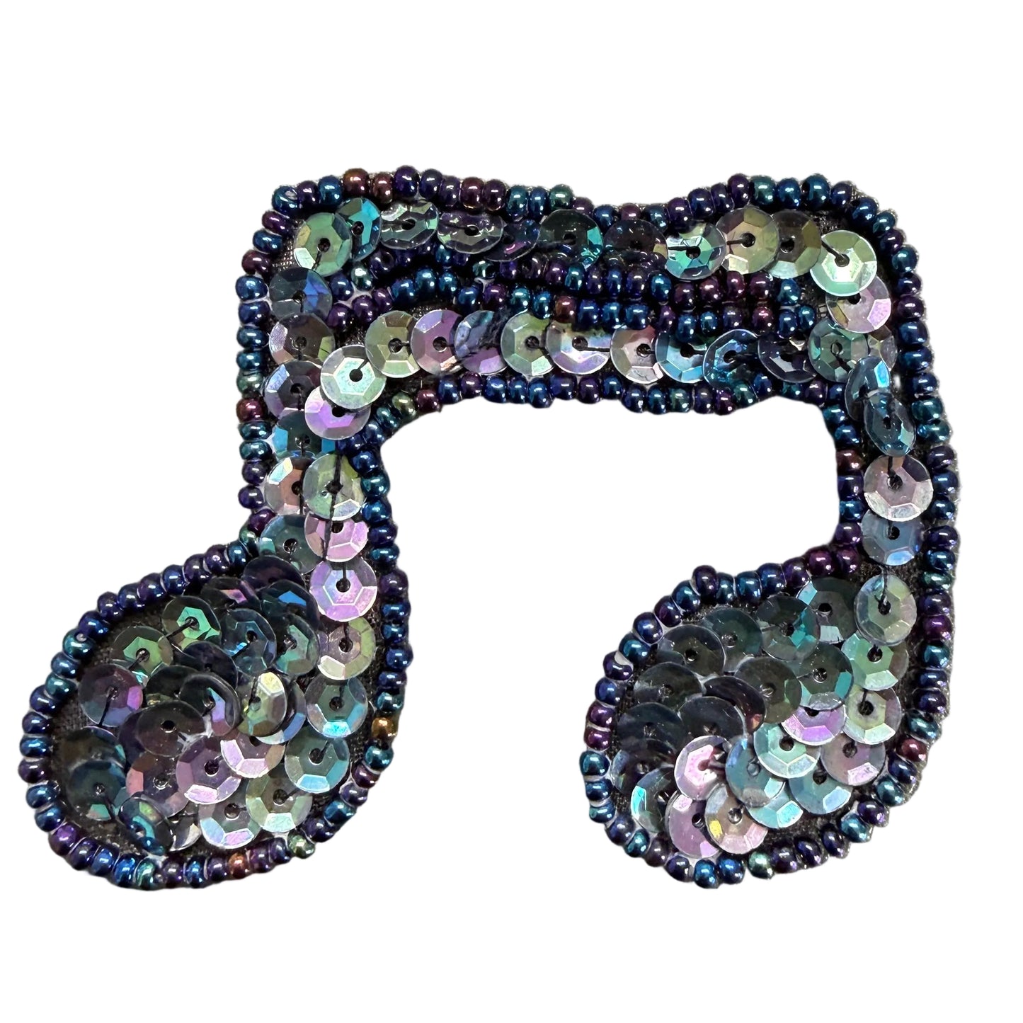 Musical Double Note Appliqué - Moonlight Sequins - Glass Beads 2.75" x 2.25"