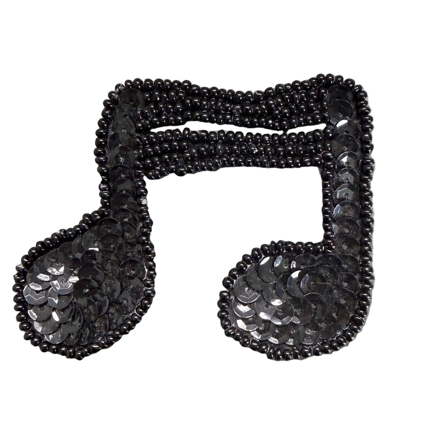 Musical Double Note Appliqué - Black Sequins - Glass Beads 3" x 2.25