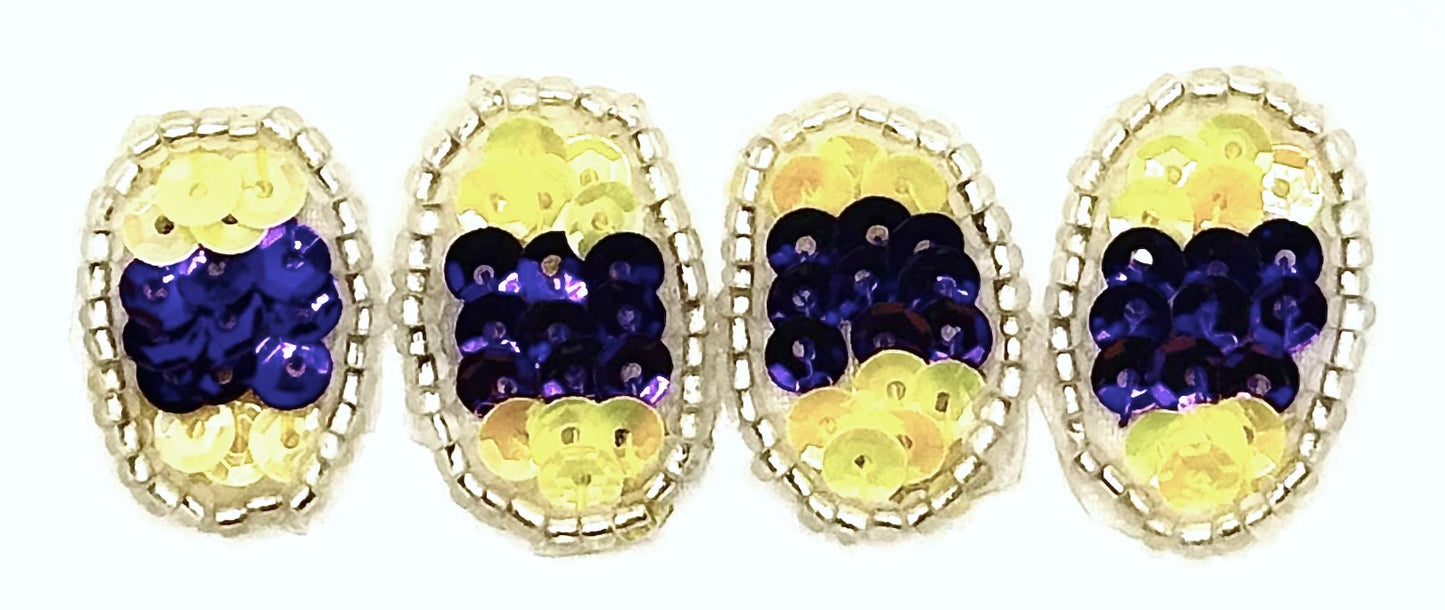 Set of Four Easter Eggs - Purple and Yellow Sequins 1" x .75" Each Egg