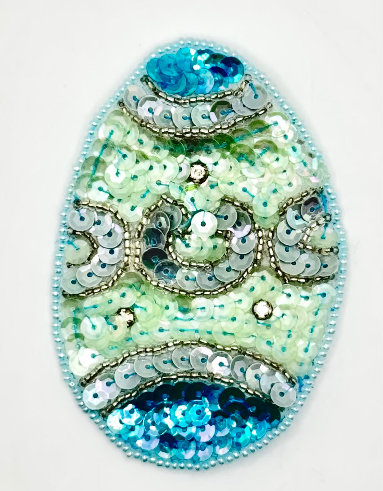 Turquoise Easter Egg Sequin Beaded 3.5 x 2.5