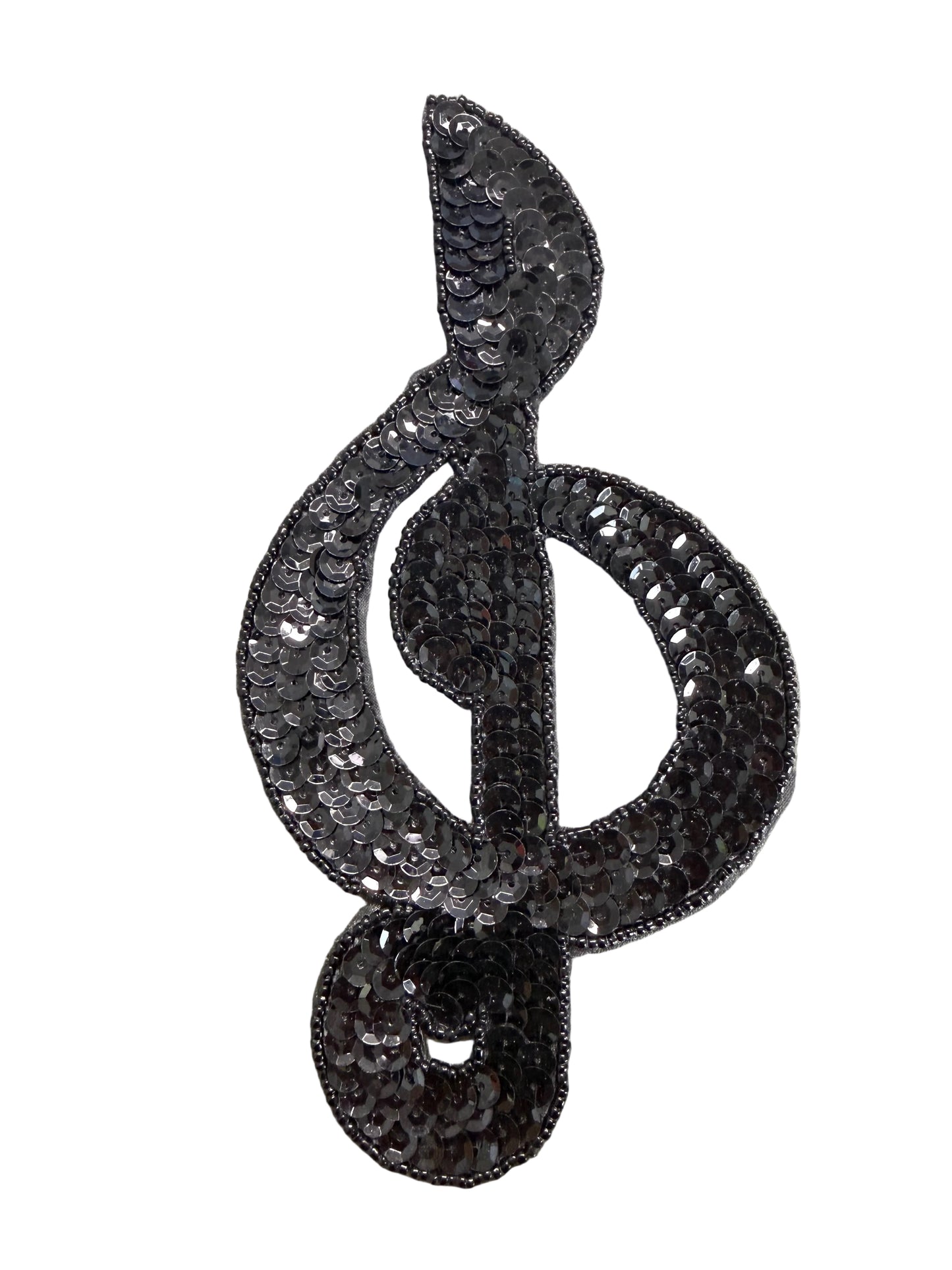 Musical Treble Clef Appliqué - Black Sequins - Glass Beads 7.5" x 4"