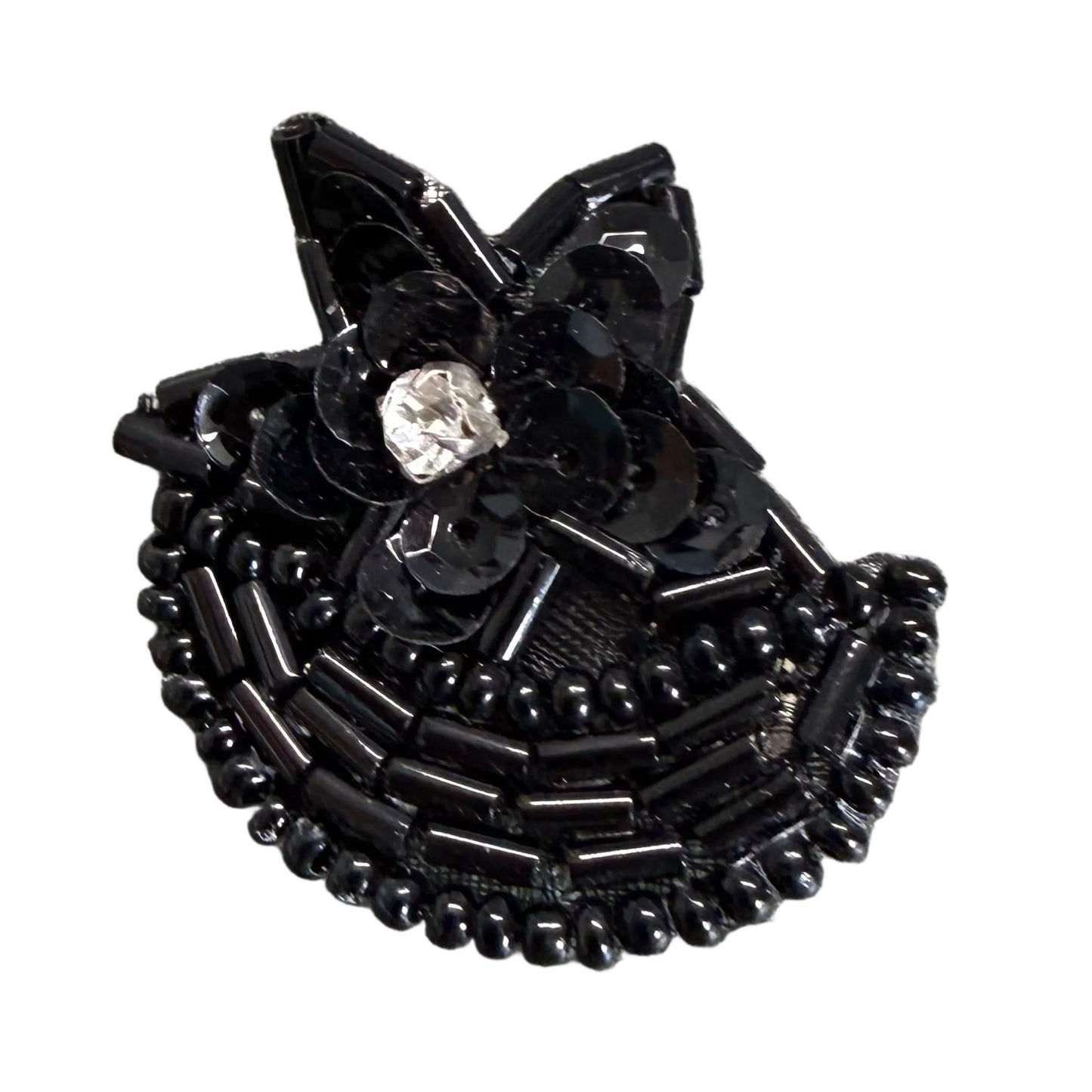 Star Half Moon Appliqué - Black Sequins - Glass/Bugle Beads - Rhinestone 1.25" x 1.25"
