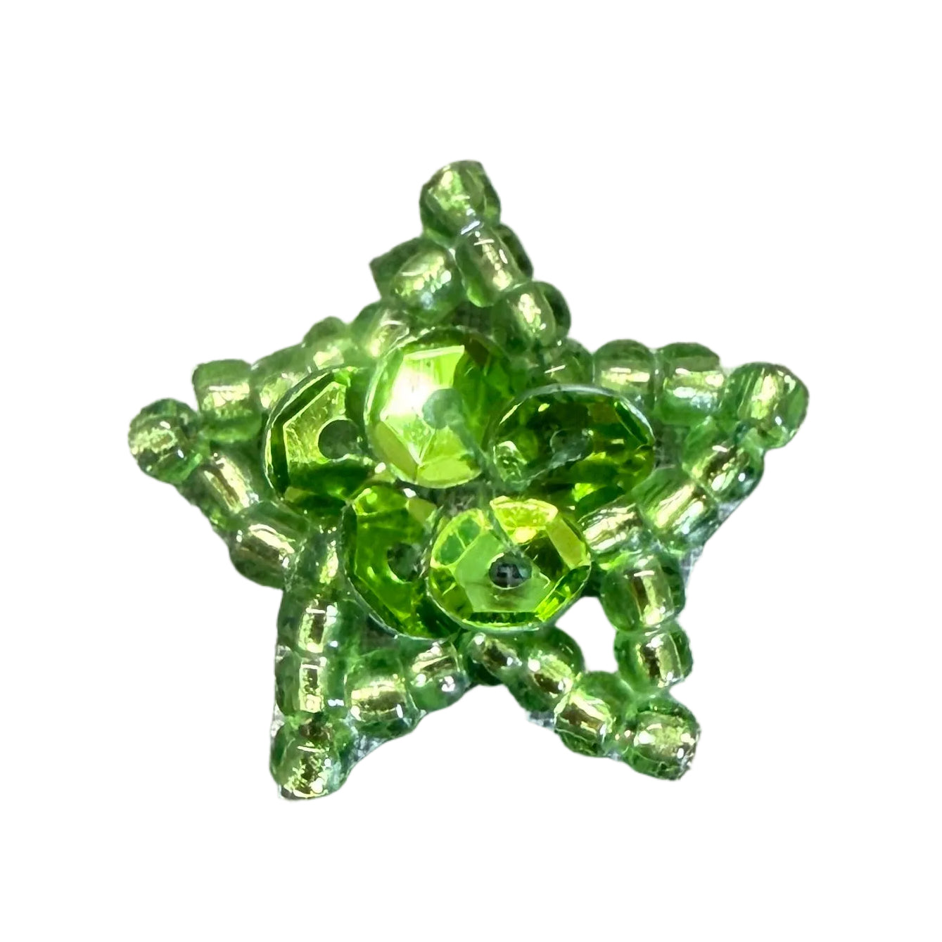 Estrella con lentejuelas y cuentas en verde lima o verde oscuro de 2,5 cm