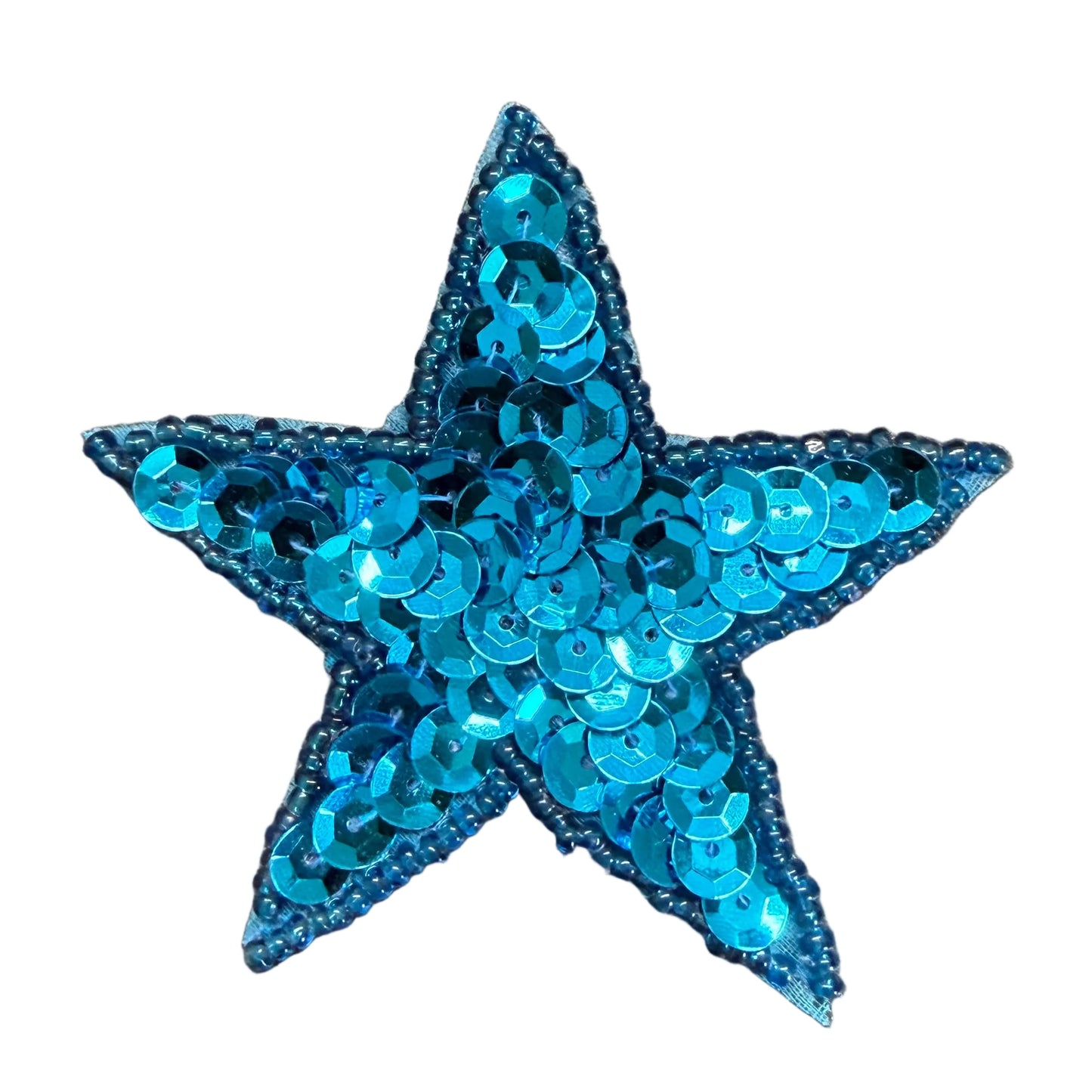 Star Appliqué - Turquoise Sequins - Choice of Dark Turquoise or Light Turquoise Glass Beads 2.75"