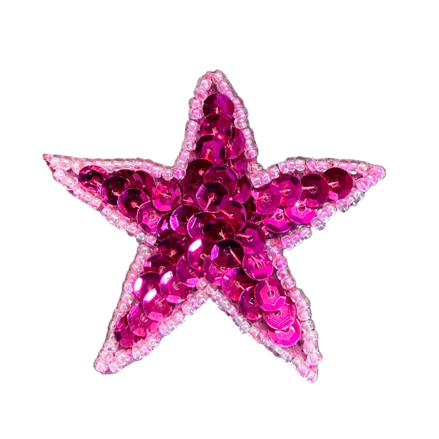 Star Appliqué - Fuchsia Sequins - Pink Beads 2.25"