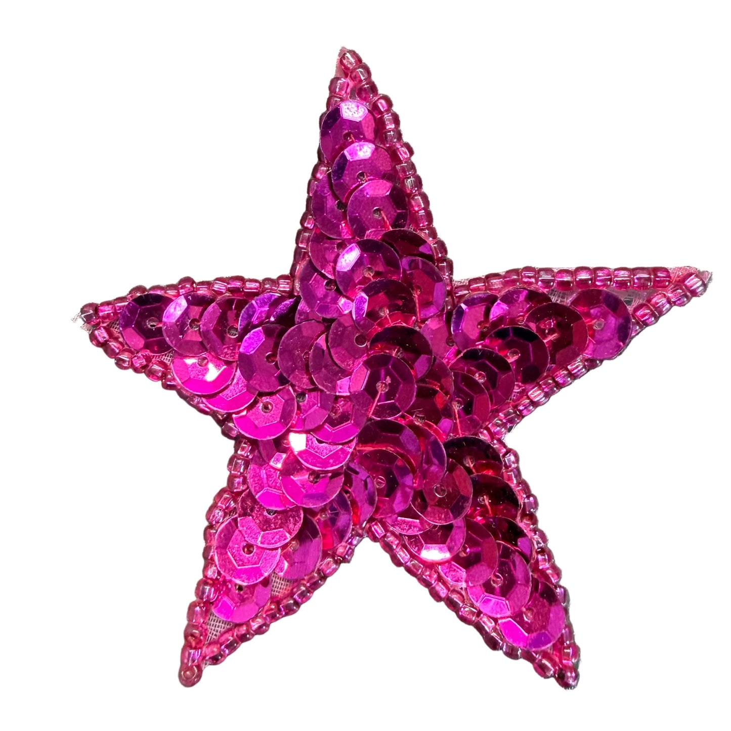 Star Appliqué - Fuchsia Sequins - Choice of Pink, Fuchsia, Iridescent, or Silver Glass Beads 2.5"