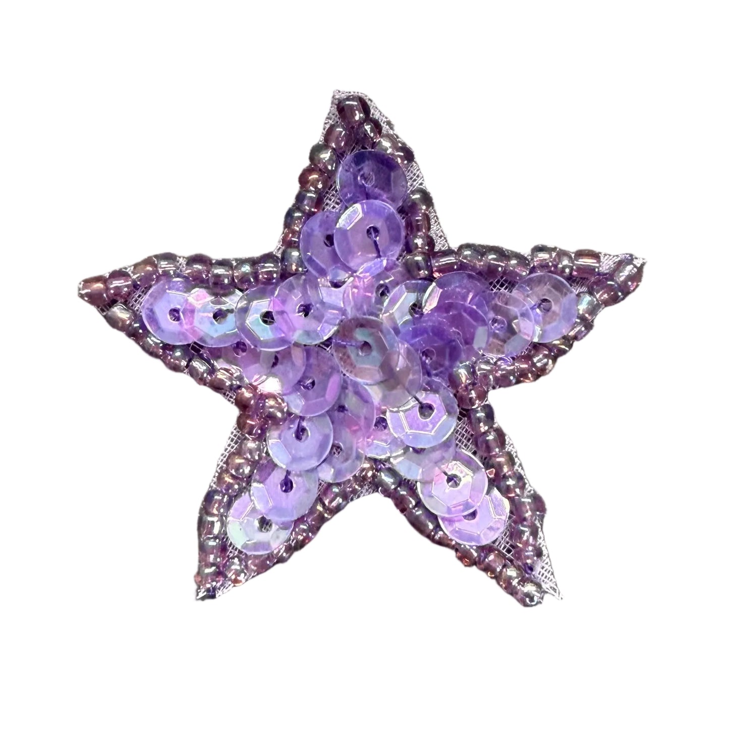 Star Appliqué - Purple Iridescent Sequins - Glass Beads 1.75"