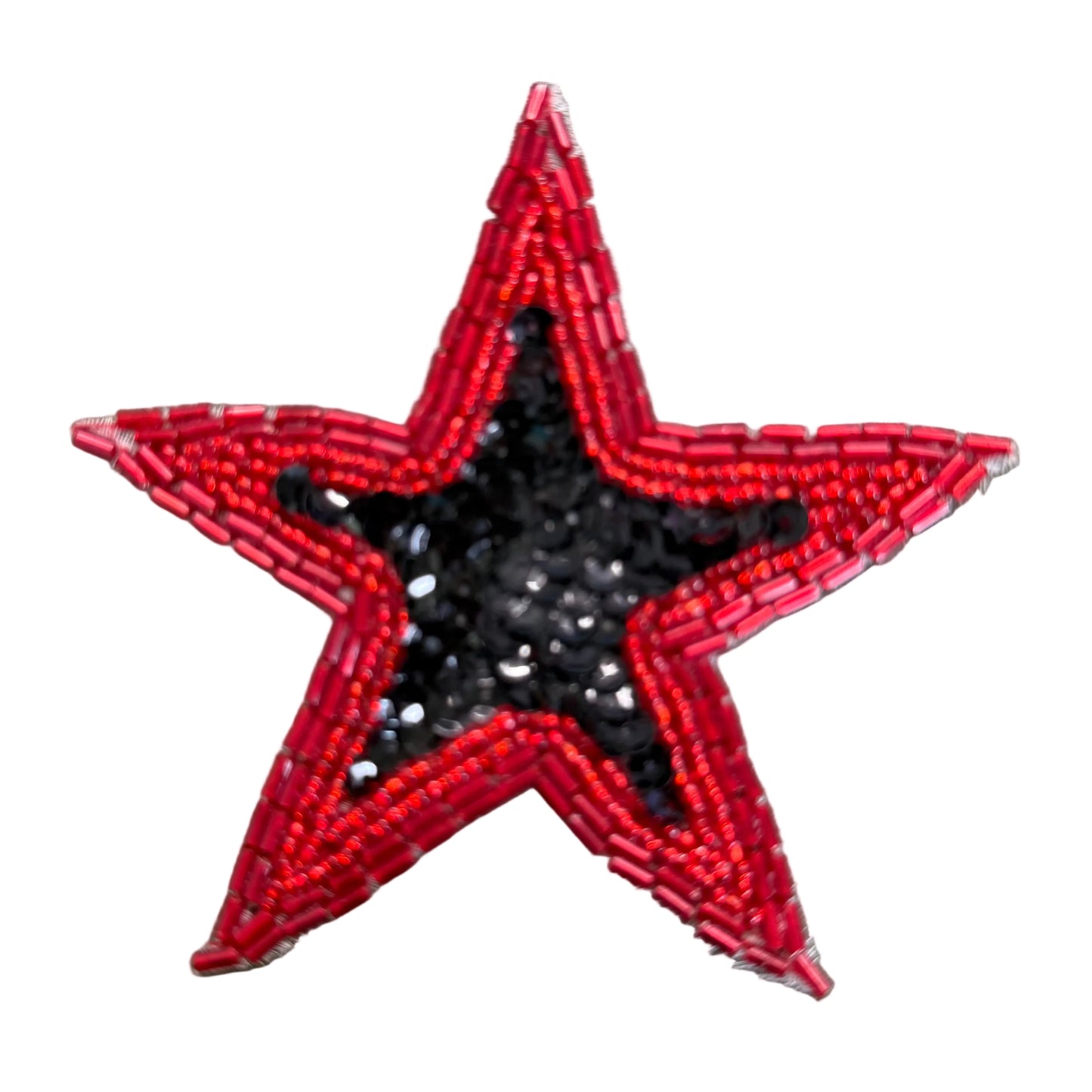 Star Appliqué - Black Sequins - Red Glass and Bugle Beads 4"