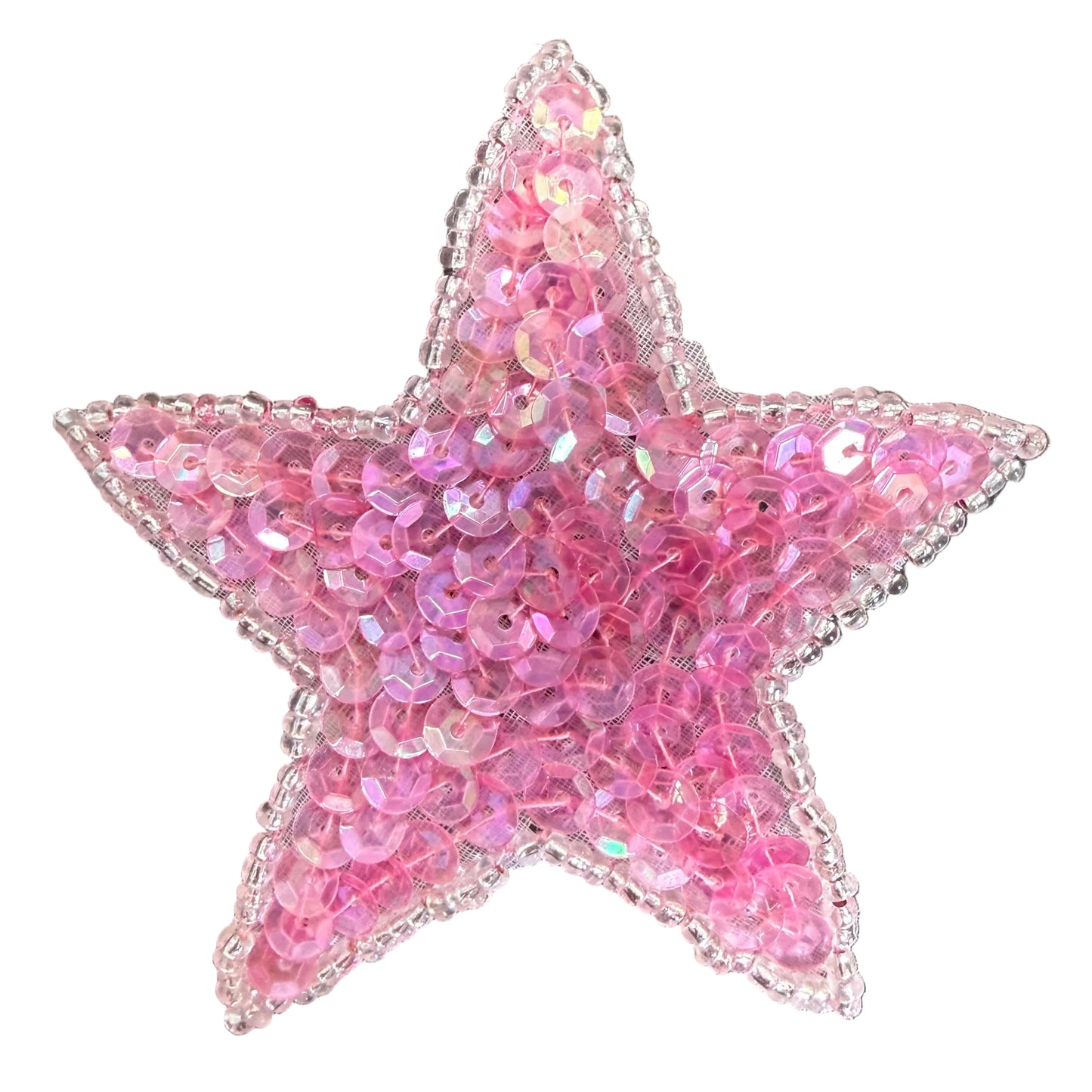 Estrella rosa Lentejuelas iridiscentes y abalorios plateados 3"