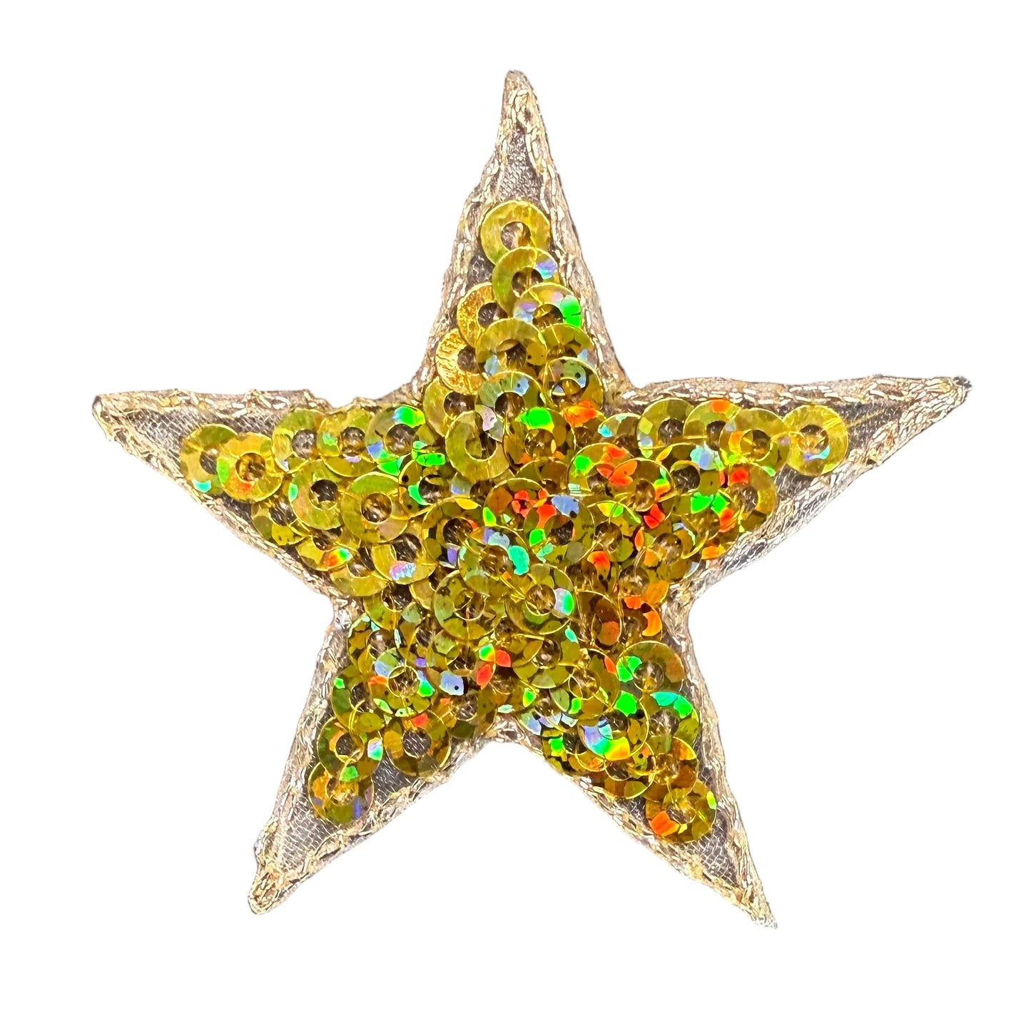 Estrella con Lentejuelas Doradas Brillantes Láser, Termoadhesiva 3.8 cm