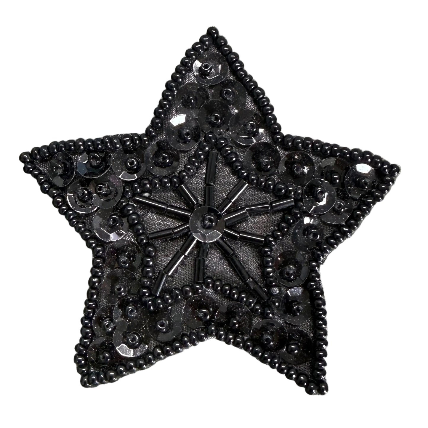 Star Appliqué - Jet Black Sequins - Glass and Bugle Beads 2.75"