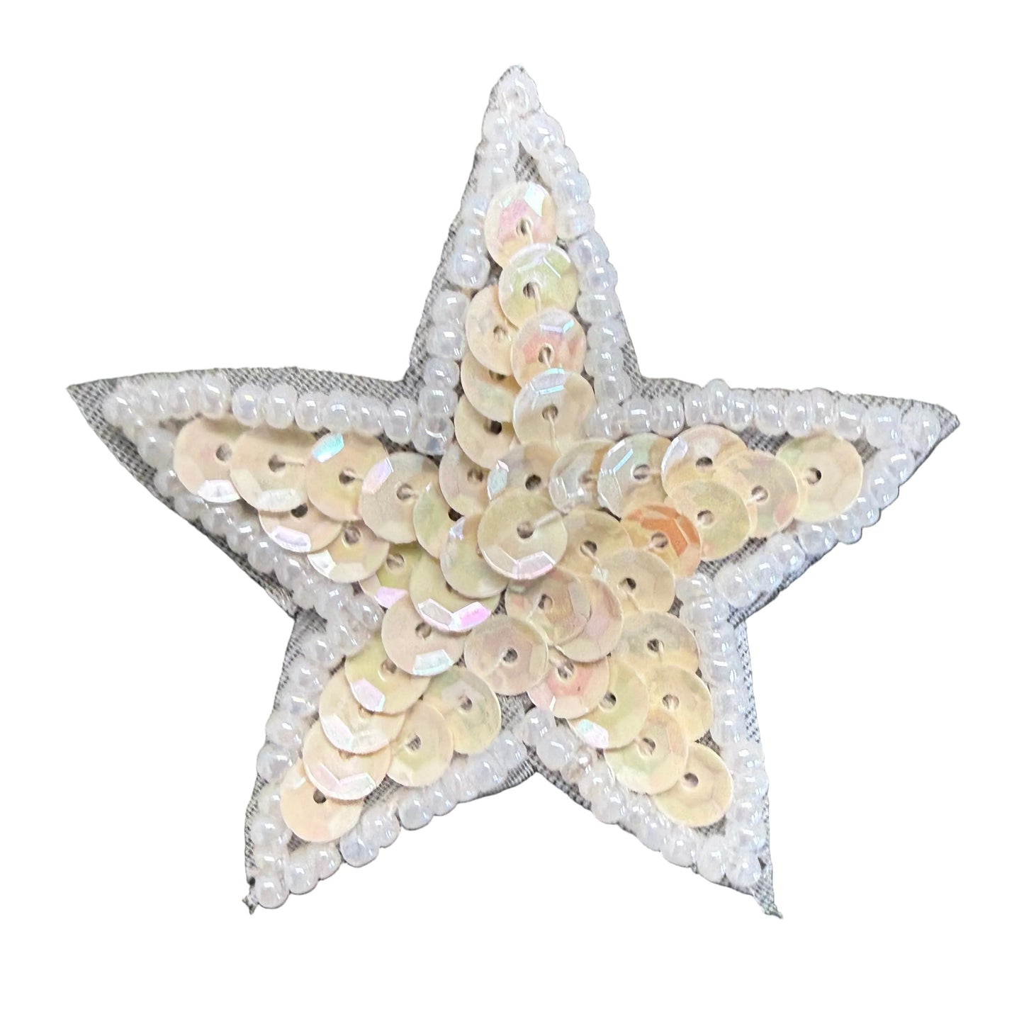 Estrella con lentejuelas beige y abalorios blancos de 2,5"