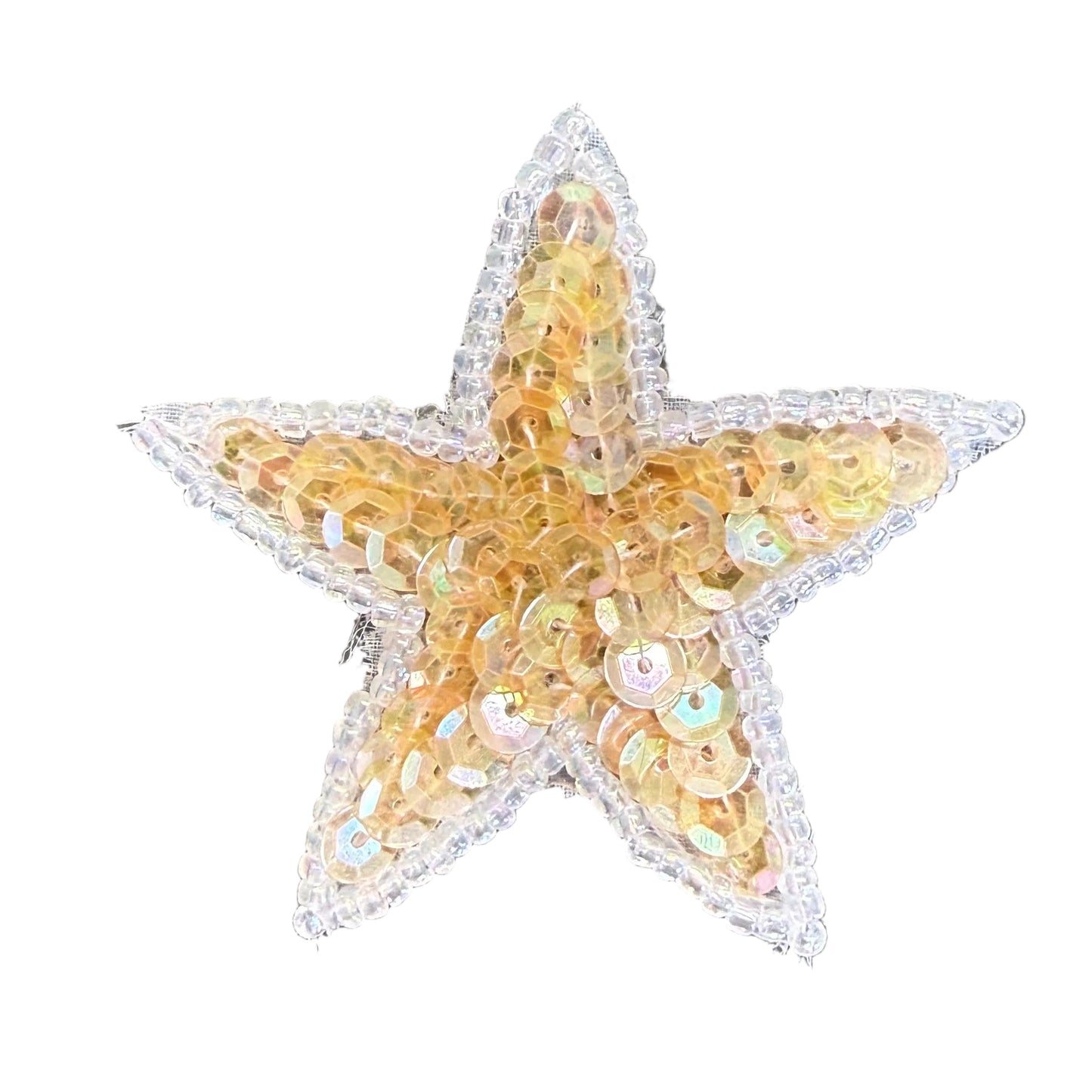 Star Appliqué Iridescent Beige Sequins - Glass Beads - Pre- Glued Backing 2.25"