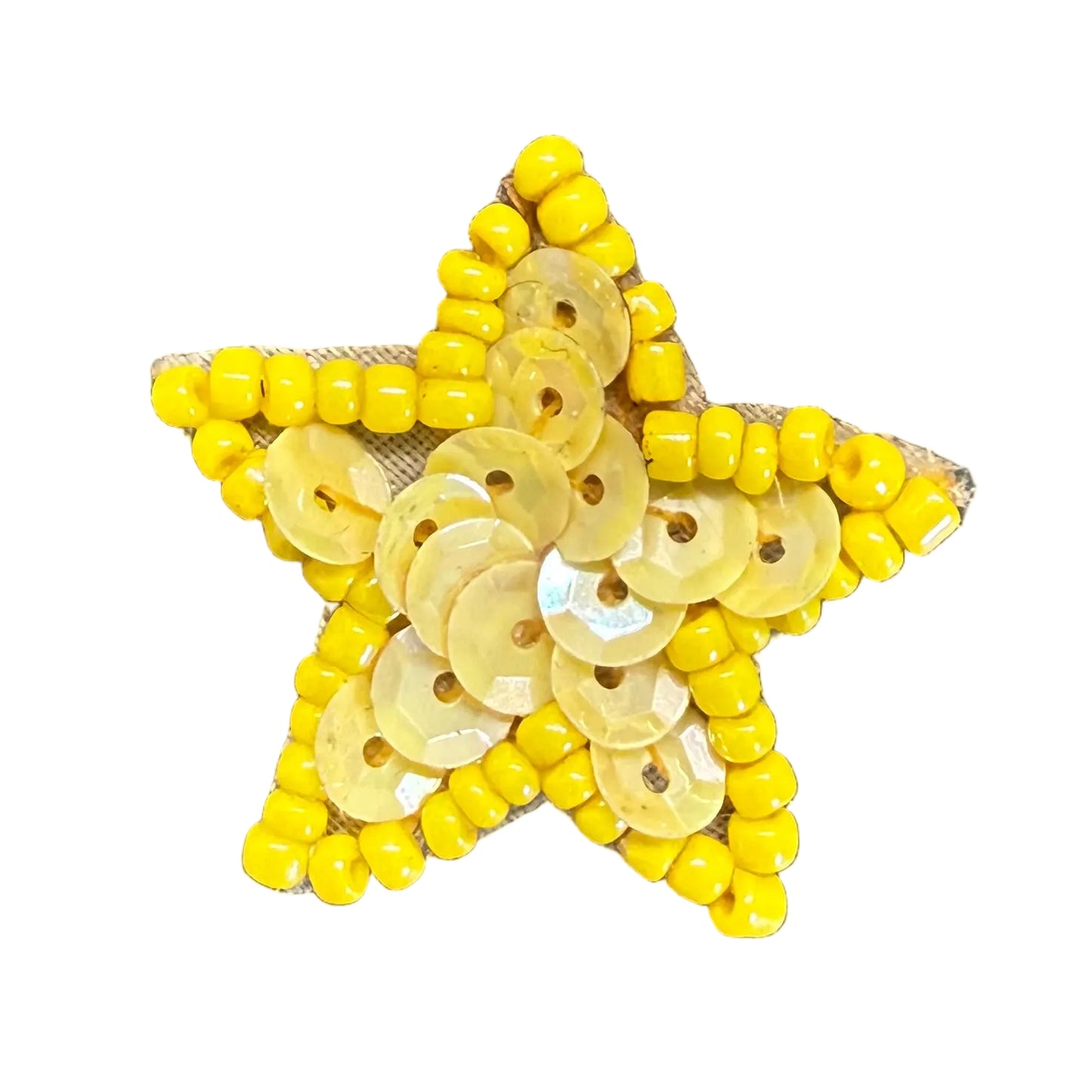 Star Appliqué - Iridescent Yellow Sequins - Glass Beads 1.25"