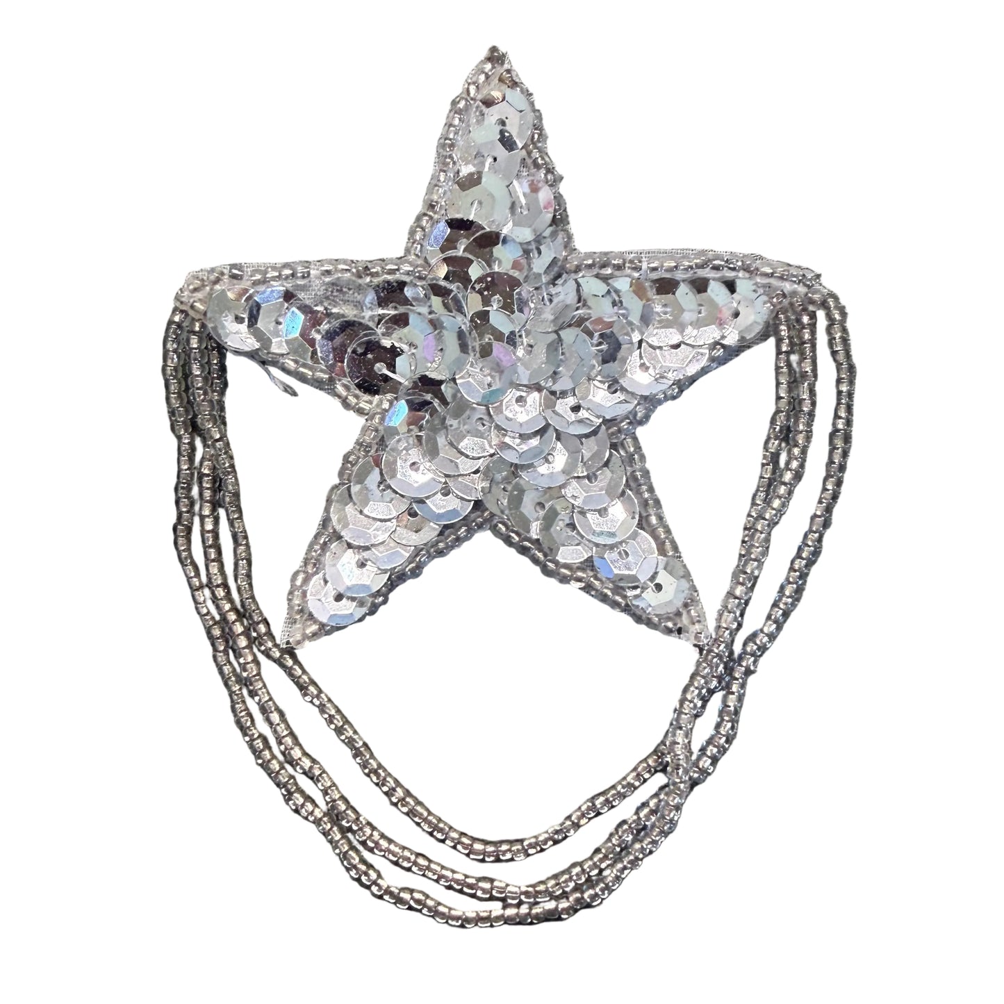 Star Appliqué -Silver Sequins - Glass Beads 4" x 3"