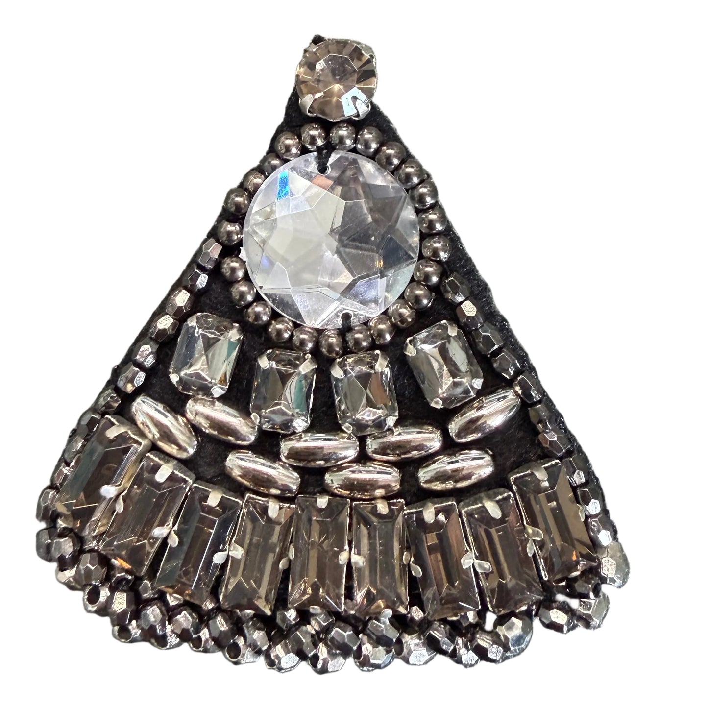 Designer Motif - Silver Beads - Rhinestones - on Black Felt 2.5" x 2.5"