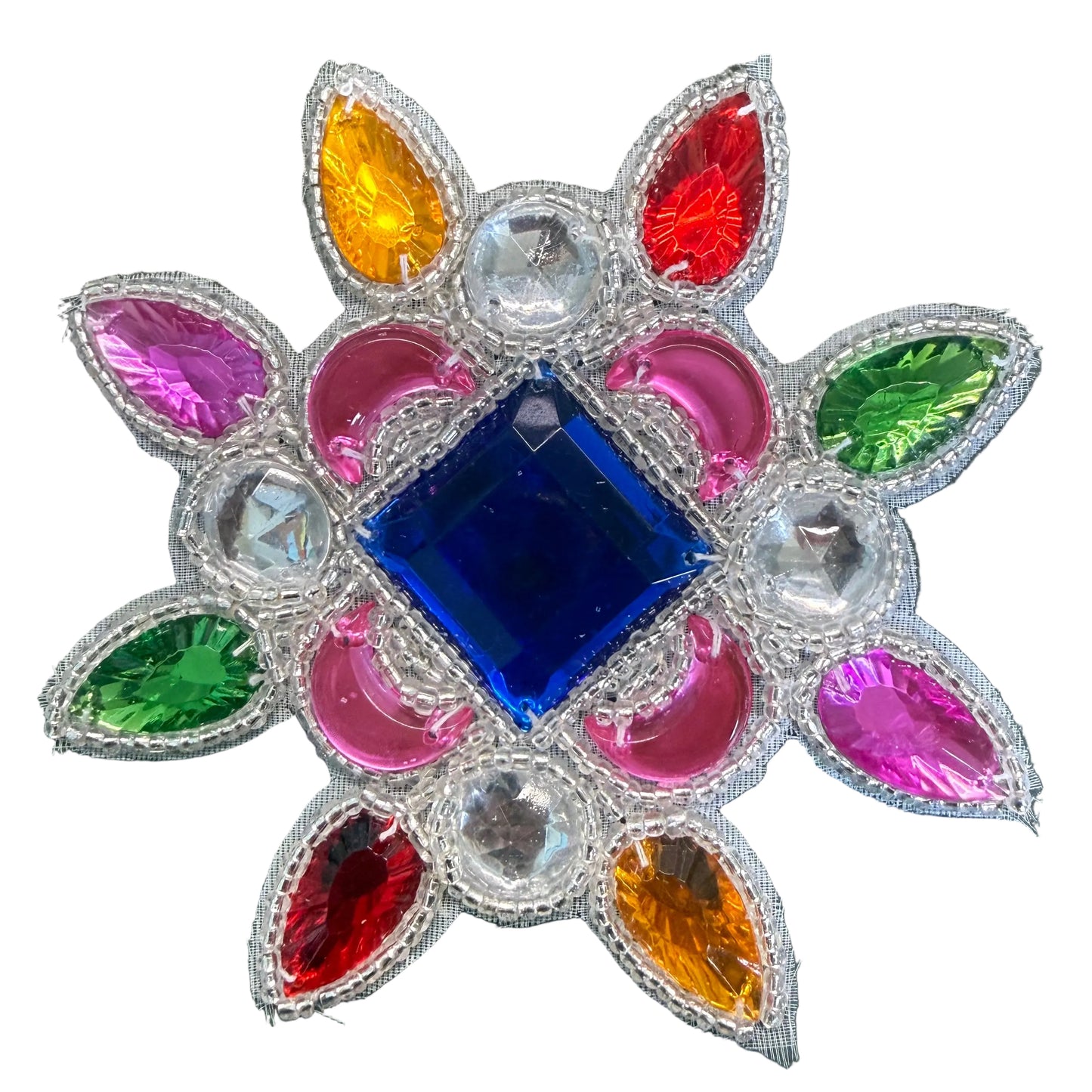 Designer Motif with Multicolored Rhinestones and Silver Beads 4.5"