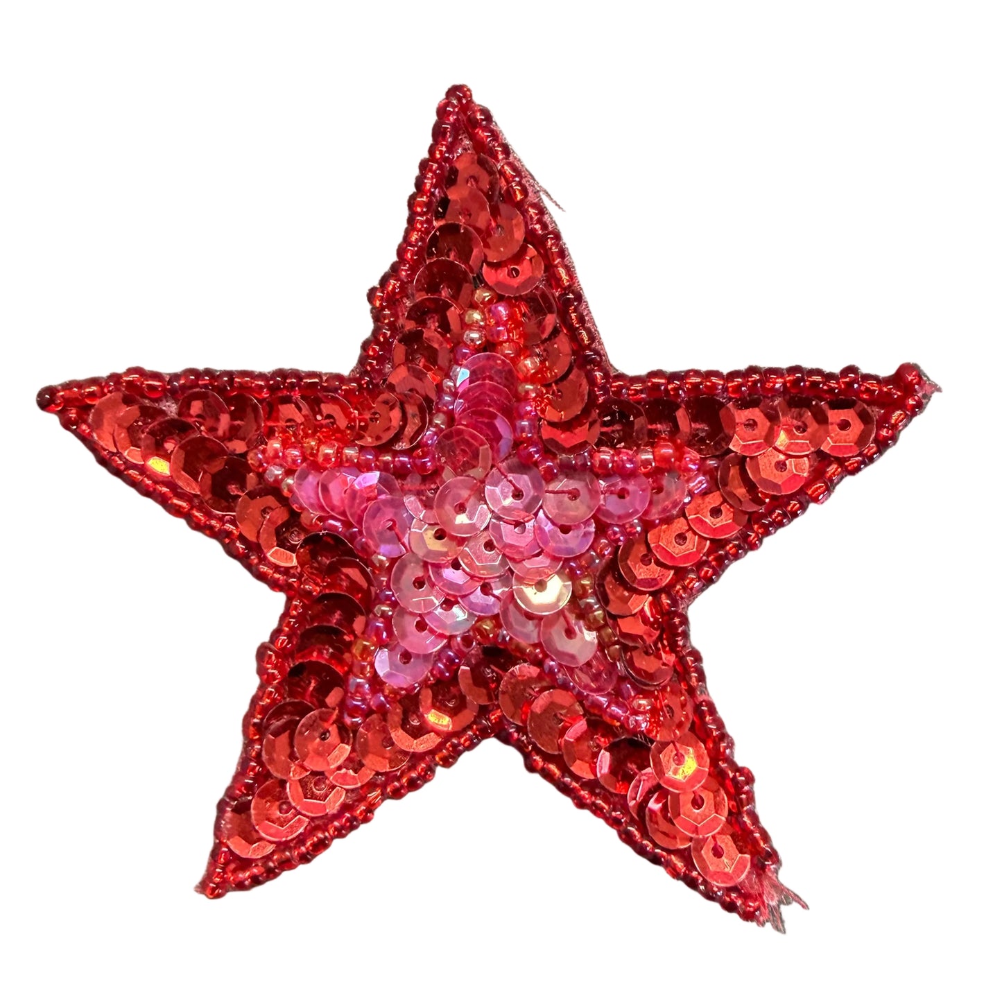Star Applique - Red and Iridescent Red Sequins - Glass Beads 3"