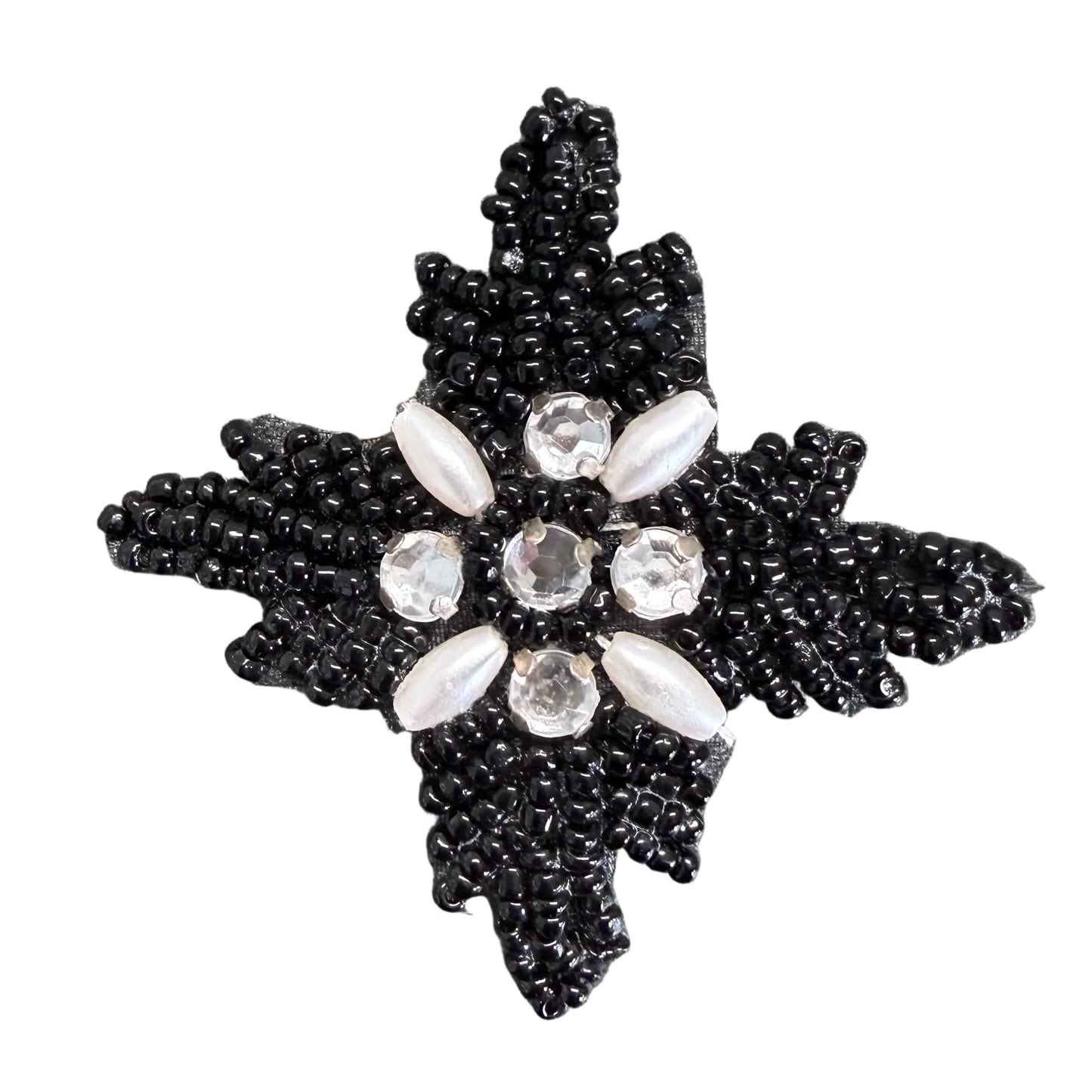 Star 4 Point Appliqué -Glass Beads - Pearls - Rhinestones 2.25" x 2.25"