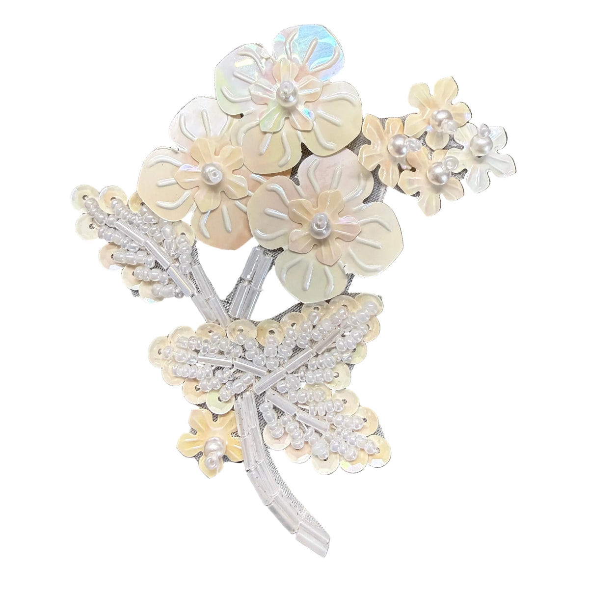 Flor con Cuentas Iridiscentes y Perlas 2" x 3.5"