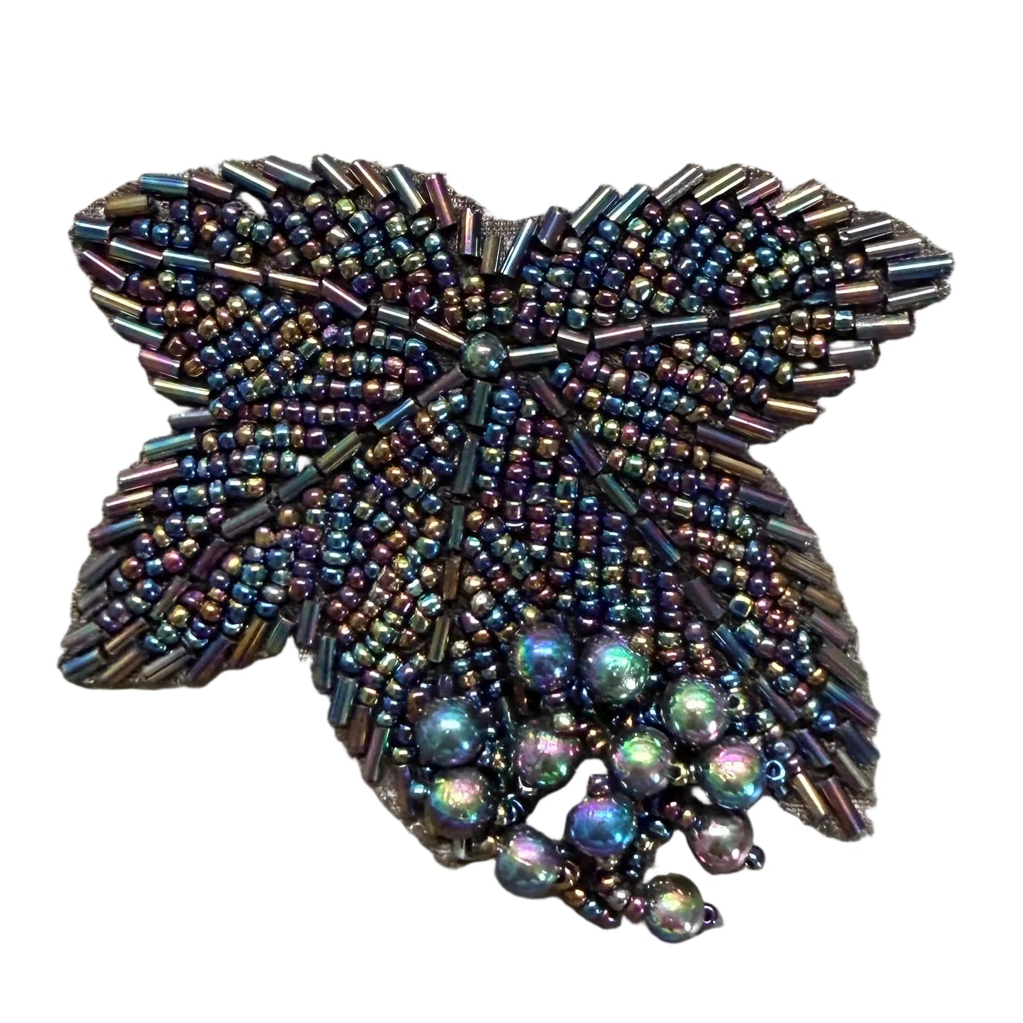 Moonlight Beaded Leaf Epaulet - Bugle, Glass and Pearl Beads 3" x 2.5"