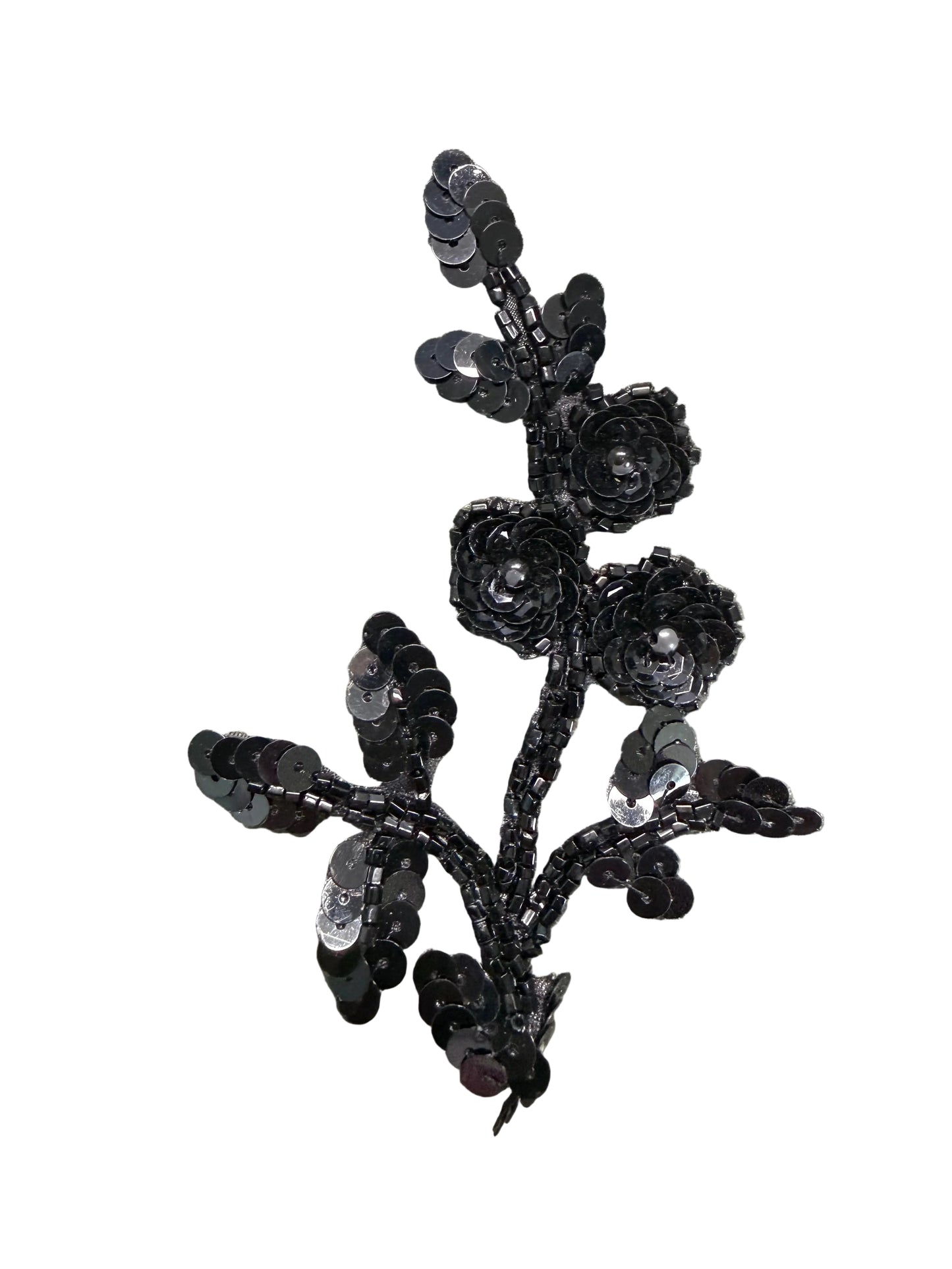 Black Sequin & Beaded Floral Appliqué 4.25" x 3"
