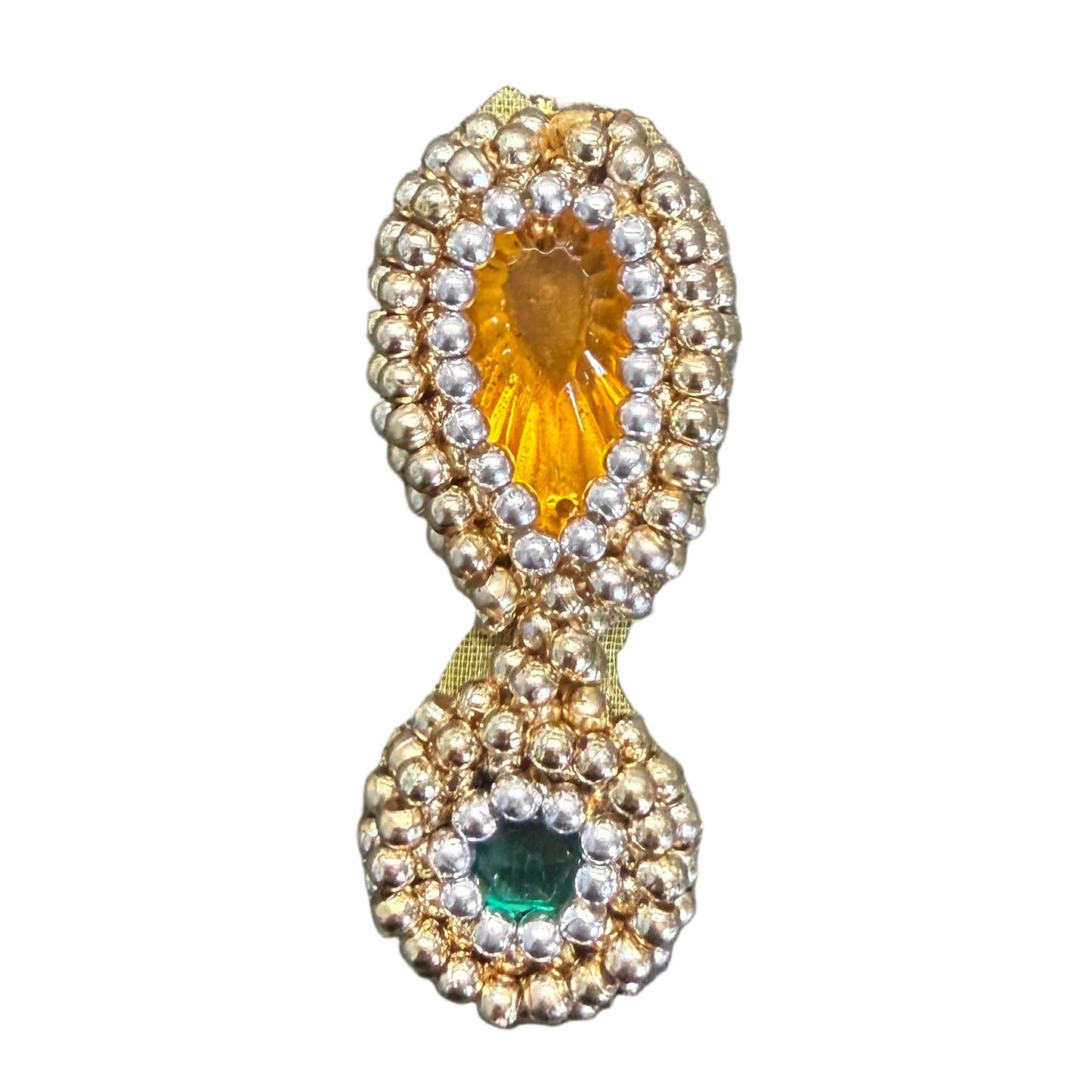 Double Teardrop Beaded Rhinestone Appliqué – Topaz & Emerald - 2.25" x 1"