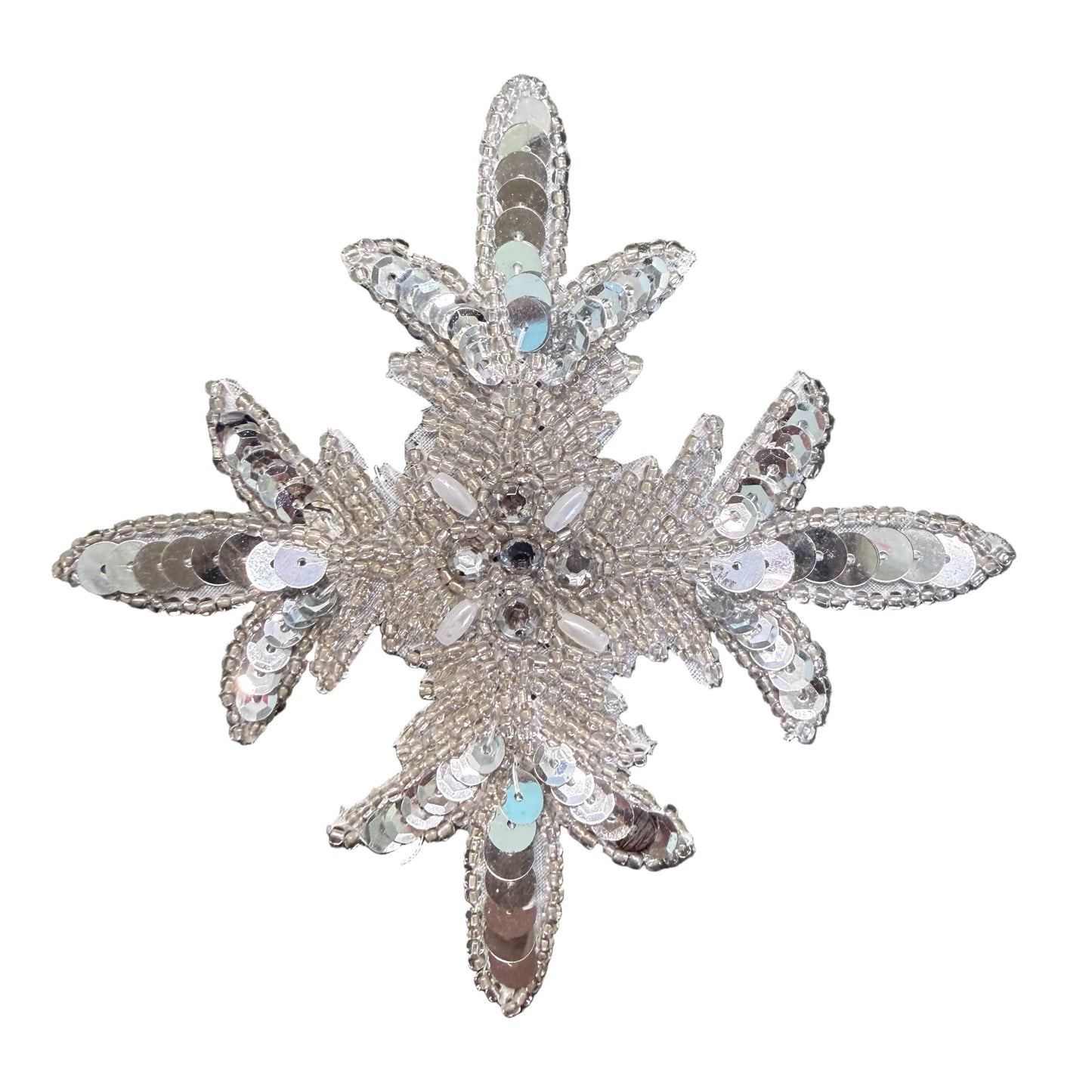 Snowflake Beaded Sequin Appliqué - 4.5"
