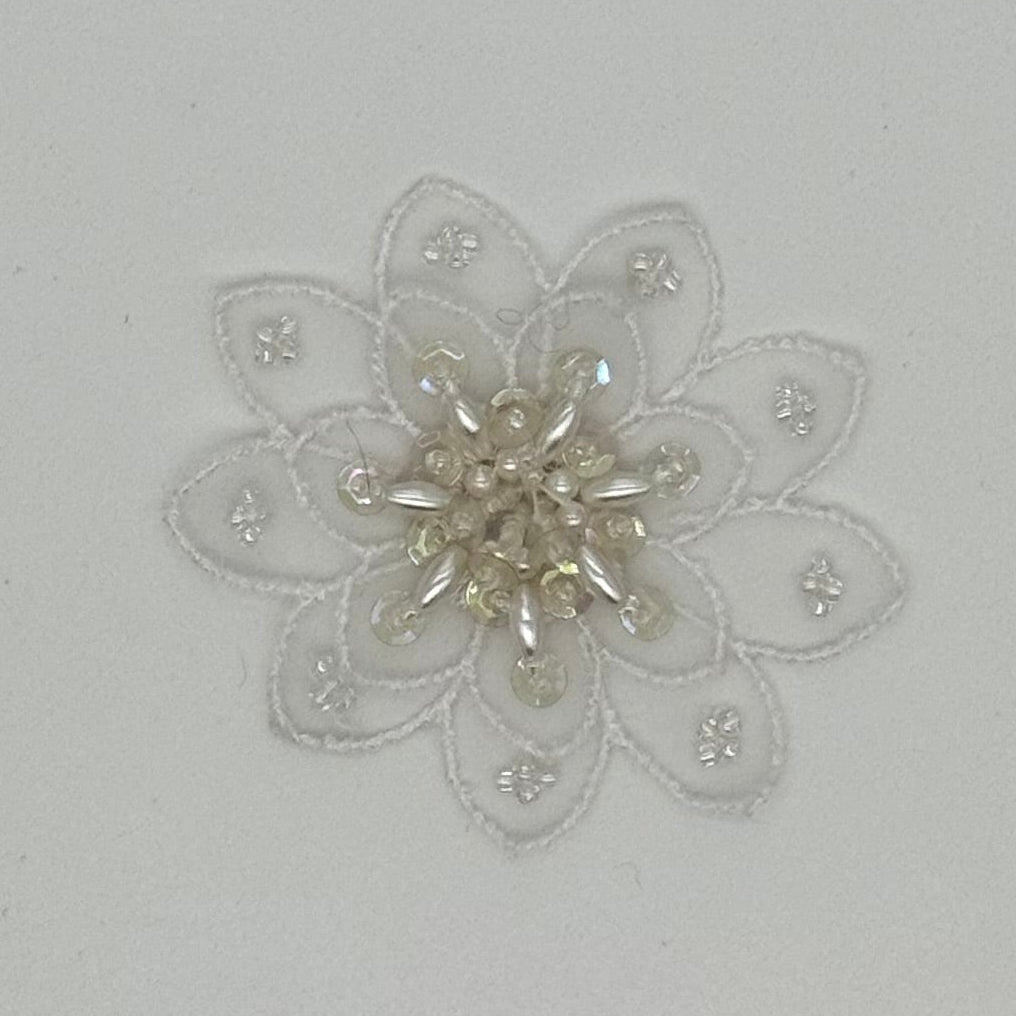 Flower Appliqué with White Pearls and Beads 2.5"